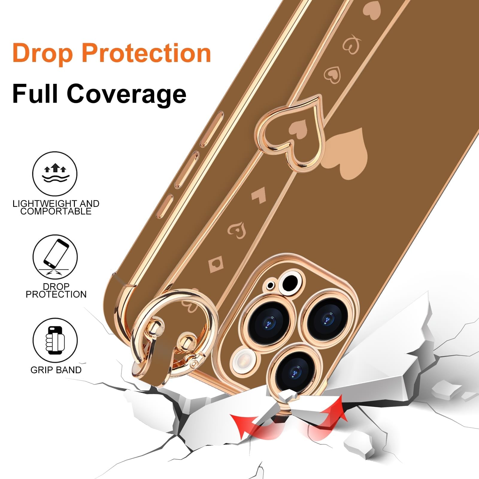 Llz.Coque For Iphone 16 Pro Case With Strap For Women Girls [2   Screen Protectors], Cute Love Hearts Design, Wristband Kickstan