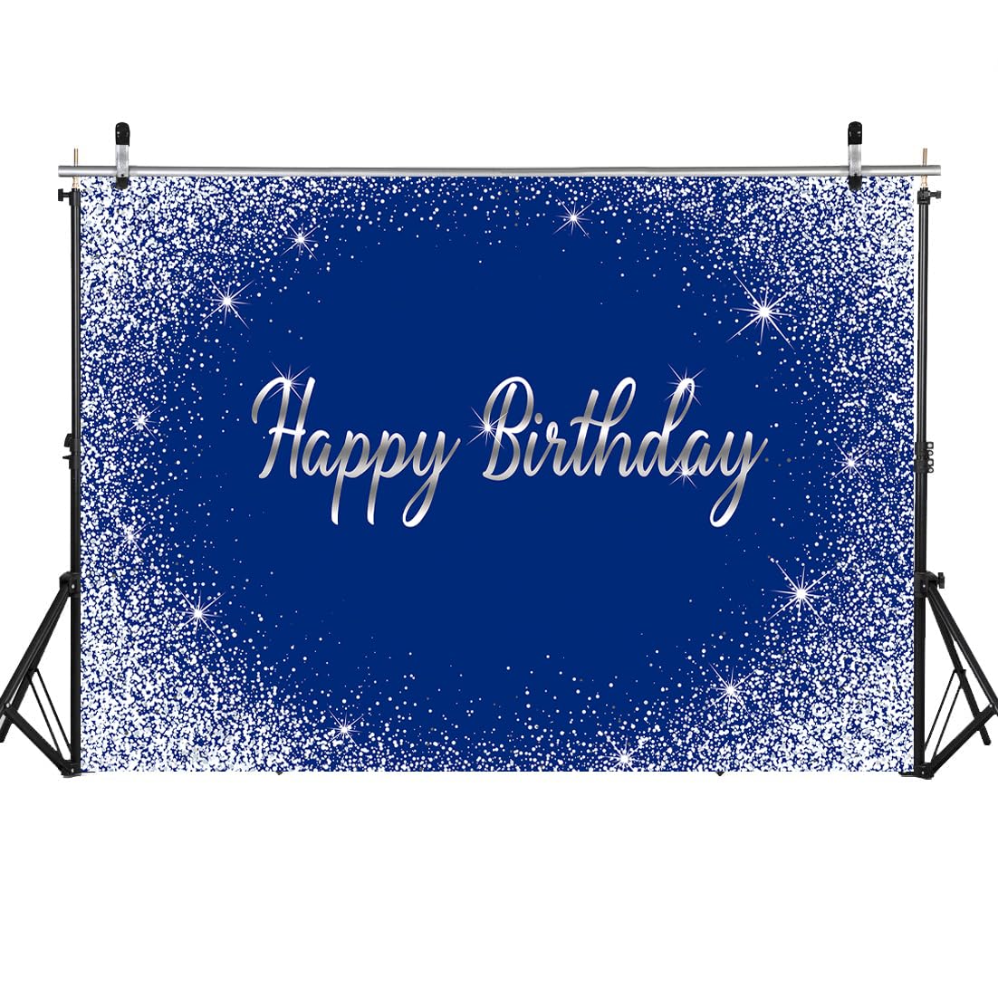 Royal Blue Happy Birthday Backdrop 7X5Ft Glitter Blue Silver Dot Photography Background Birthday Party Decoration Banner Cake Ta