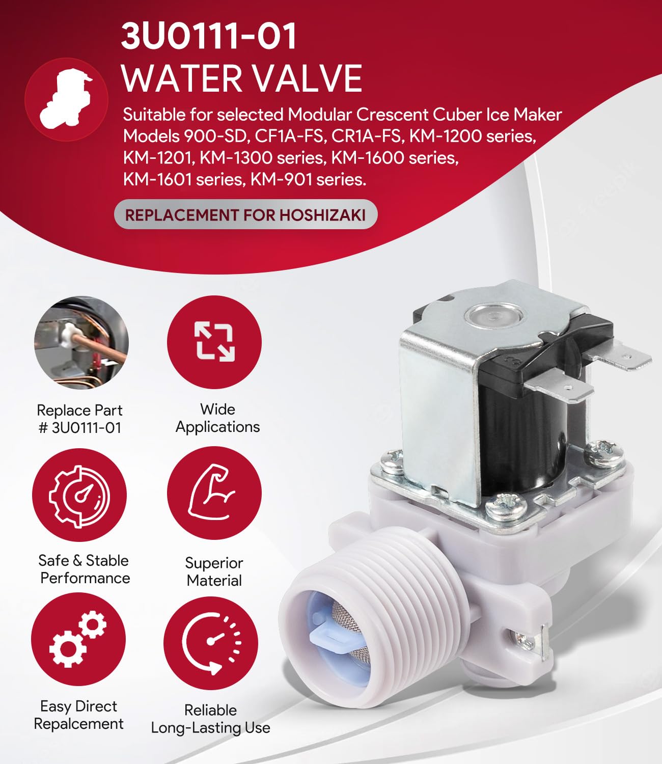 Replacement For Hoshizaki 3U0111 01 Water Valve, 120V, 60Hz, W/Mounting Nuts, J248 030