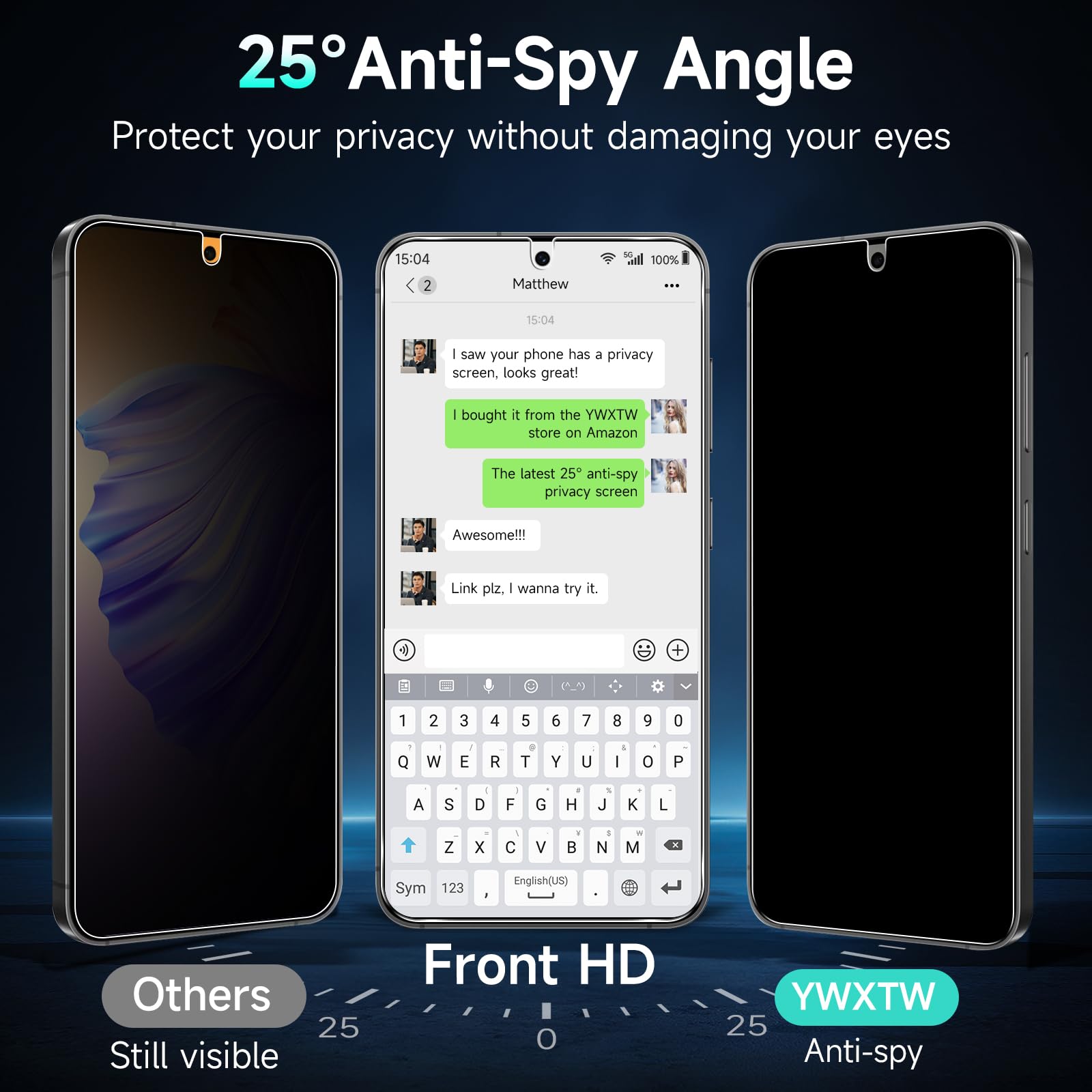 Ywxtw Ez Unlock For Samsung Galaxy S24 Privacy Screen Protector, [0.1S Ultrasonic Fingerprint Support] [Not Glass] 25 Anti Spy P