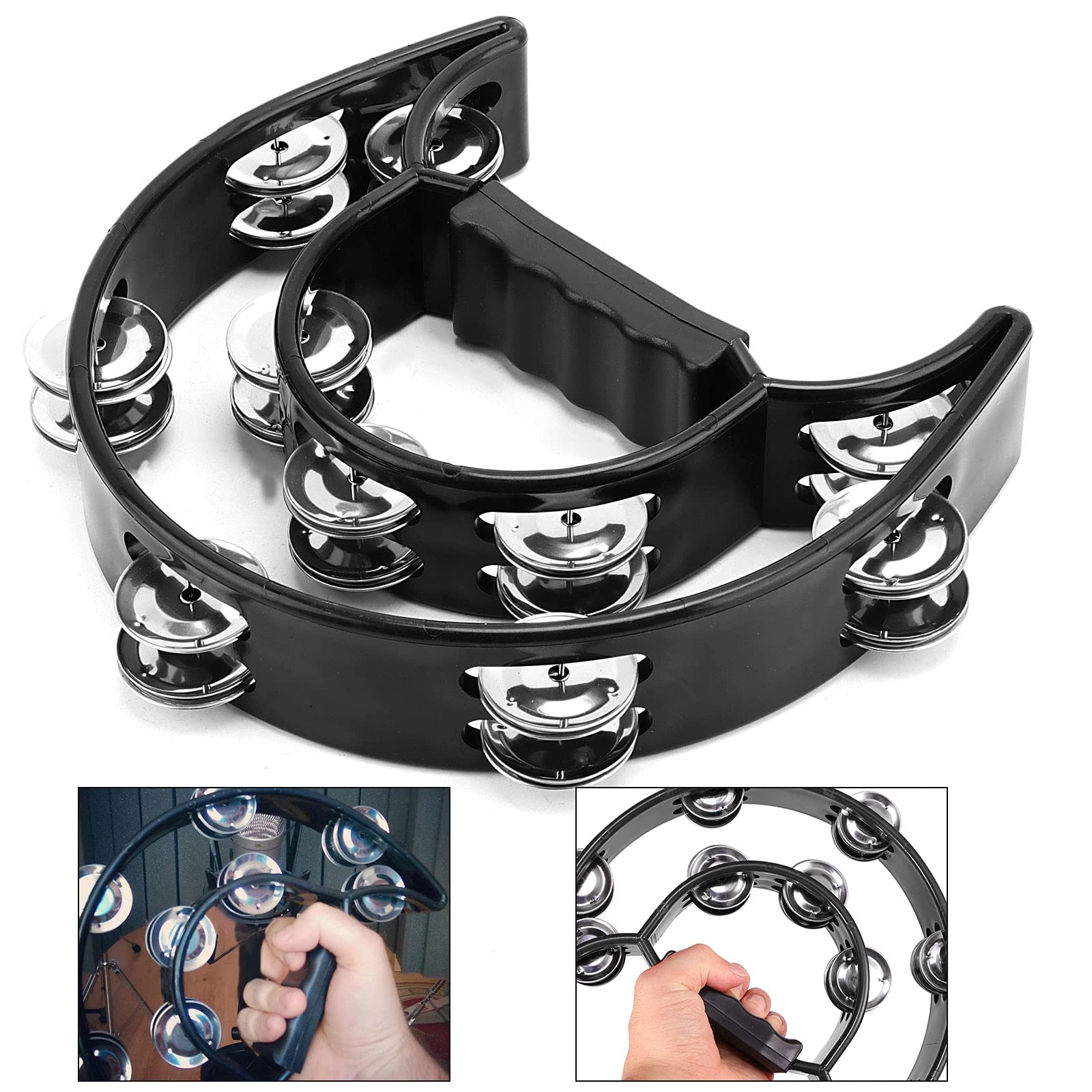 Joikit 4 Pack 9 Inch Double Row Tambourine, Half Moon Musical Tambourine, Metal Jingles Hand Held Percussion For Adults, Church,