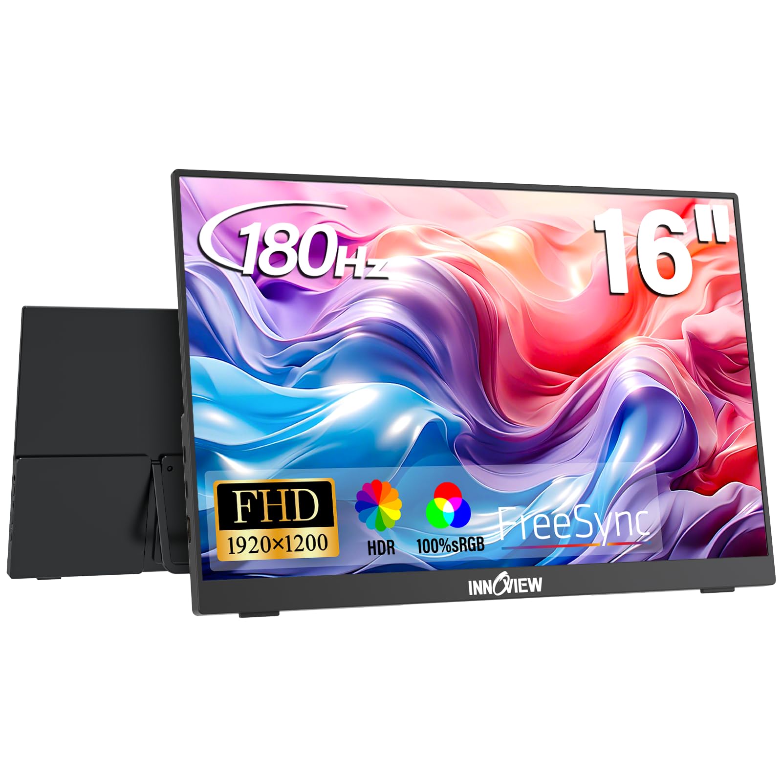 InnoView 16-inch 180Hz Portable Monitor FHD1920  1200 100% sRGB Laptop Screen Extender | 2 x Type-C & HDMI 16:10 Portable Monito