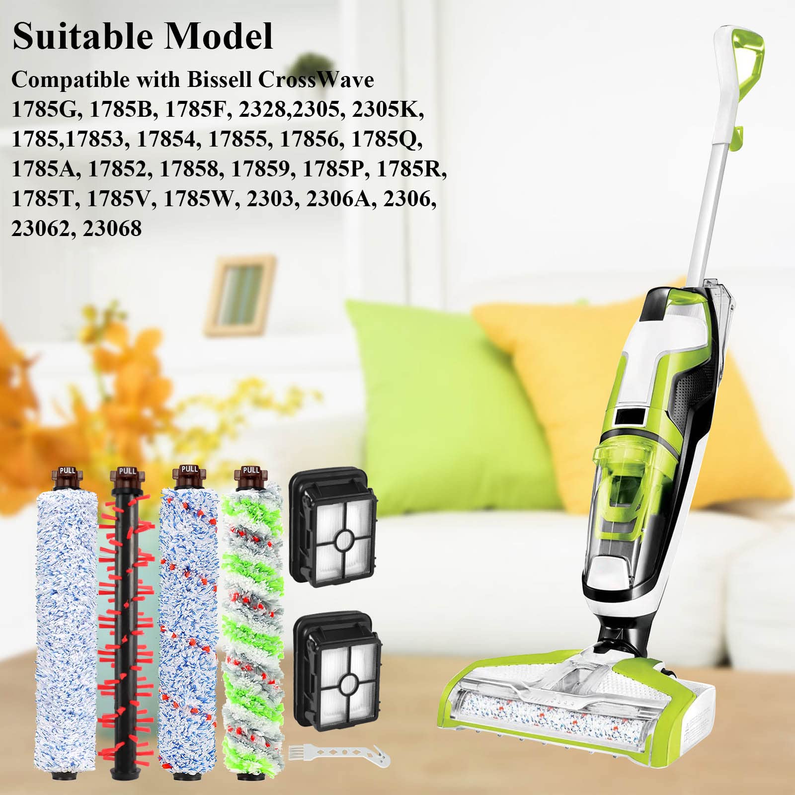 1785A 2306A Cross Wave Brush Roll & 1866 Filter Replacement For Bissell Crosswave 1785R 1785 2306 2551 Vacuum Cleaner