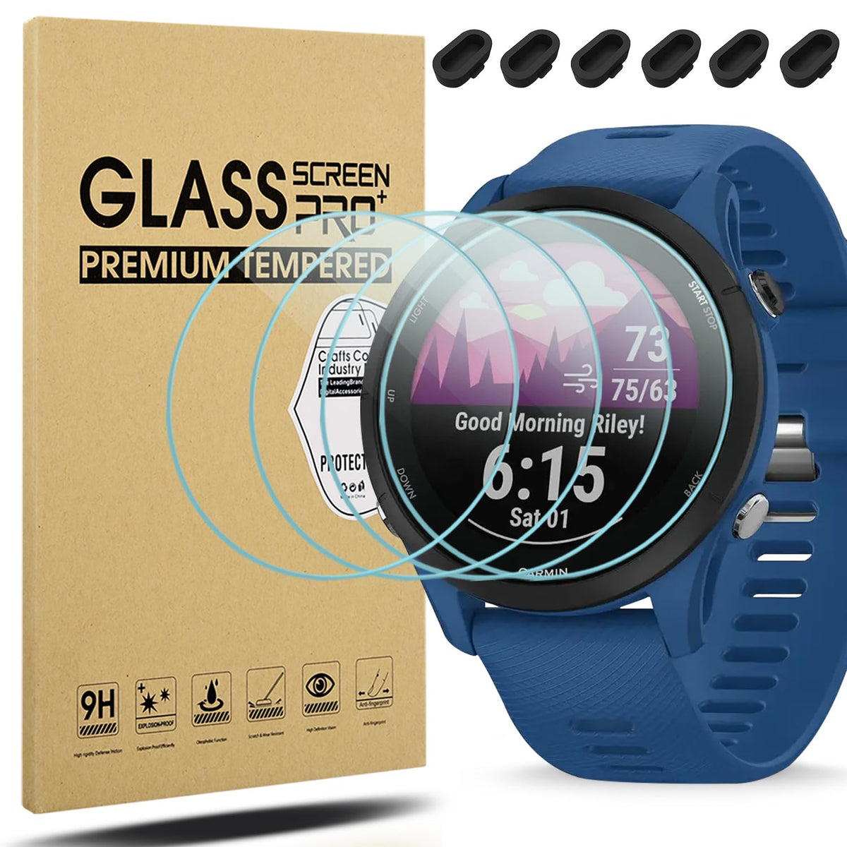 Suoman [4+6 Pack For Garmin Forerunner 255/255 Music Screen Protector + Charger Port Protector, [Anti Scratch] Tempered Glass Fo