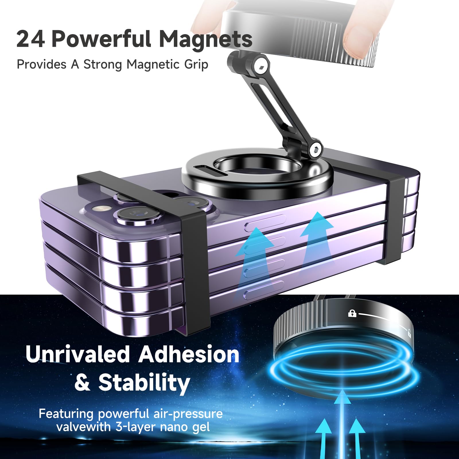 360Adjustable Vacuum Magnetic Phone Holder For Your Car [96+Lbs Suction & 2800Gf Magnetic & Hands-Free Suction Cup] Car Mount Fo