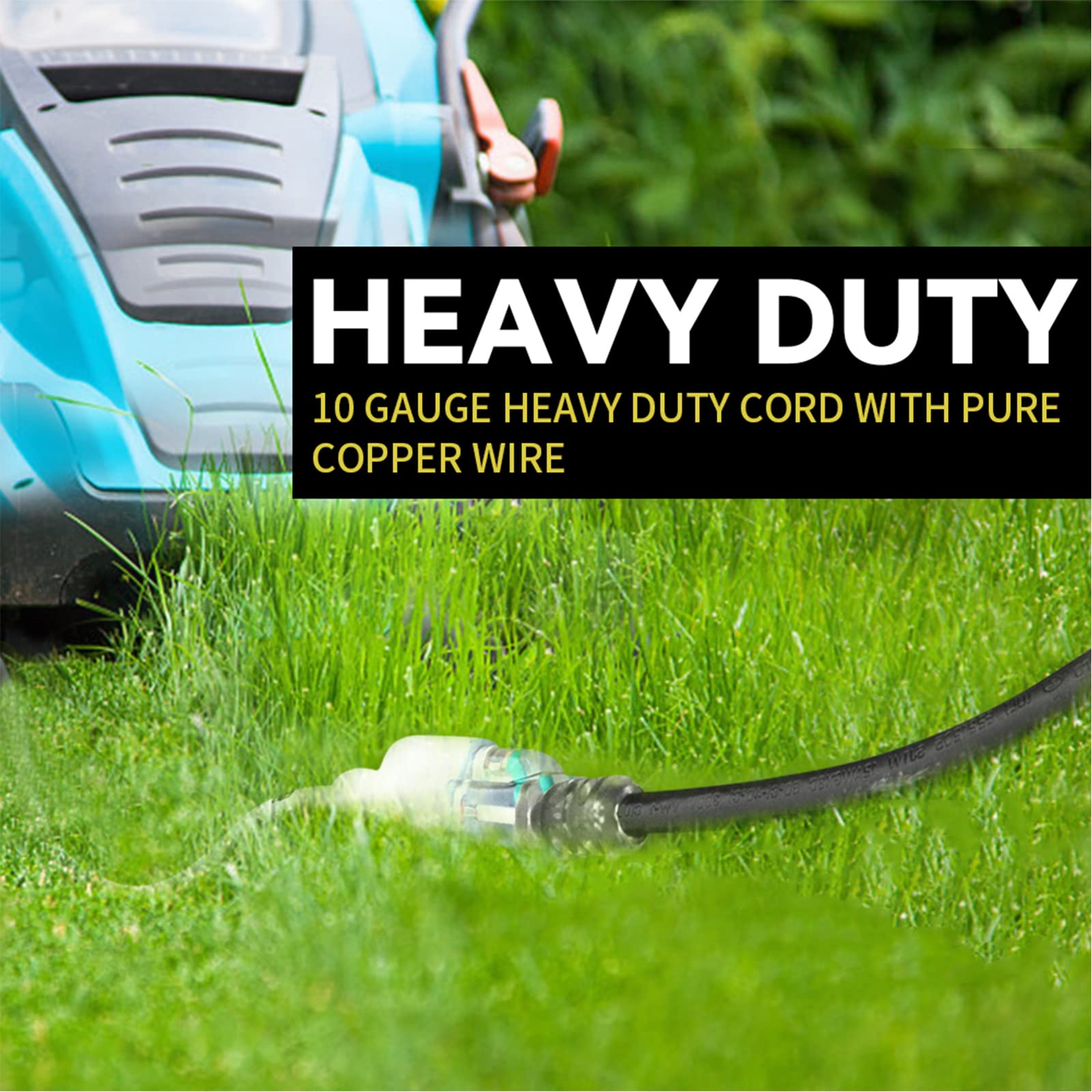 Ep 15 Ft Lighted Outdoor Extension Cord   10/3 Sjtw Heavy Duty Black Extension Cable With 3 Prong Grounded Plug For Safety, Ul L