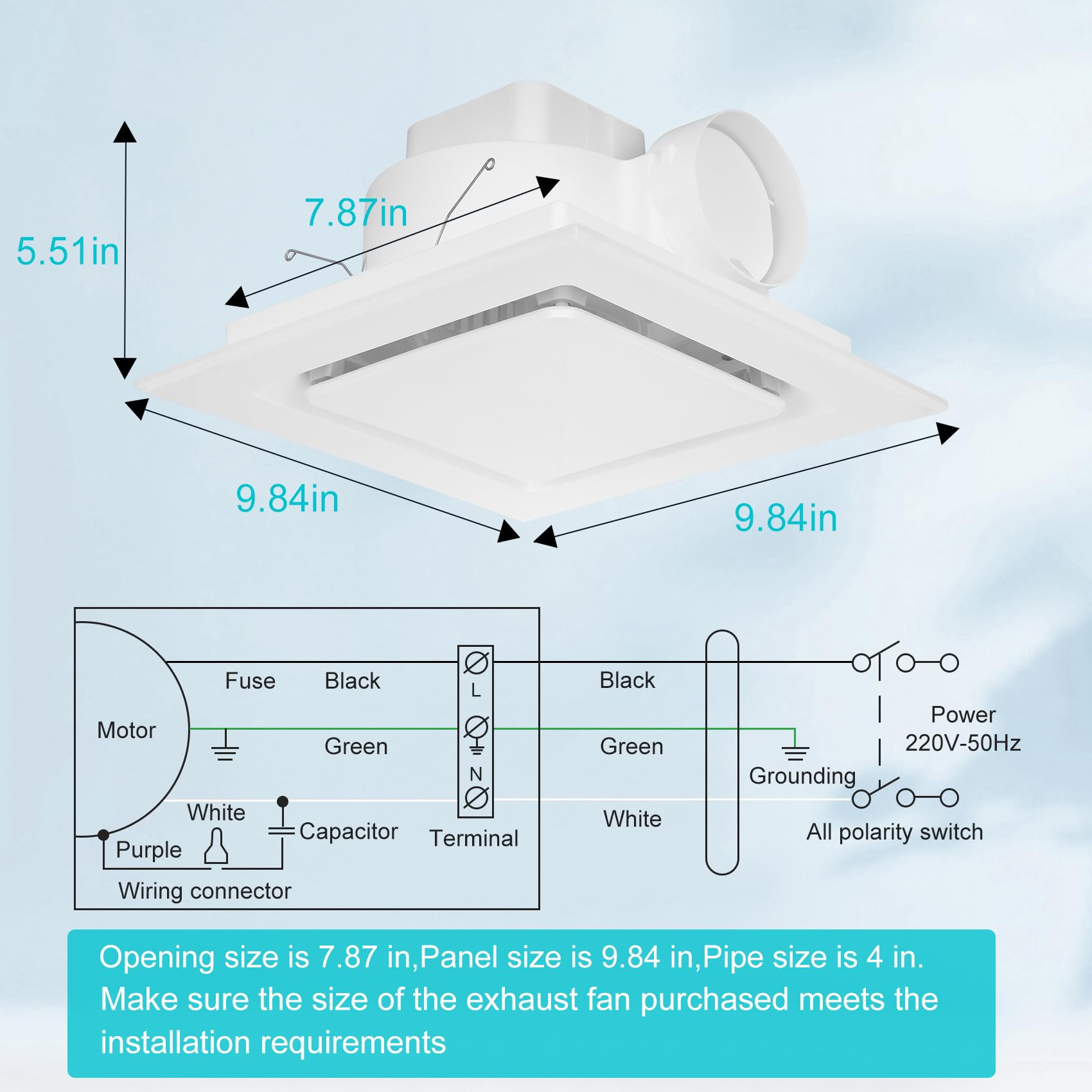 Orsong Bathroom Exhaust Fan Without Light,8 Inch Hole Size,28W Pure Copper Motor,110 Cfm 1.0 Sones Quiet Ceiling Exhaust Fan,4 I