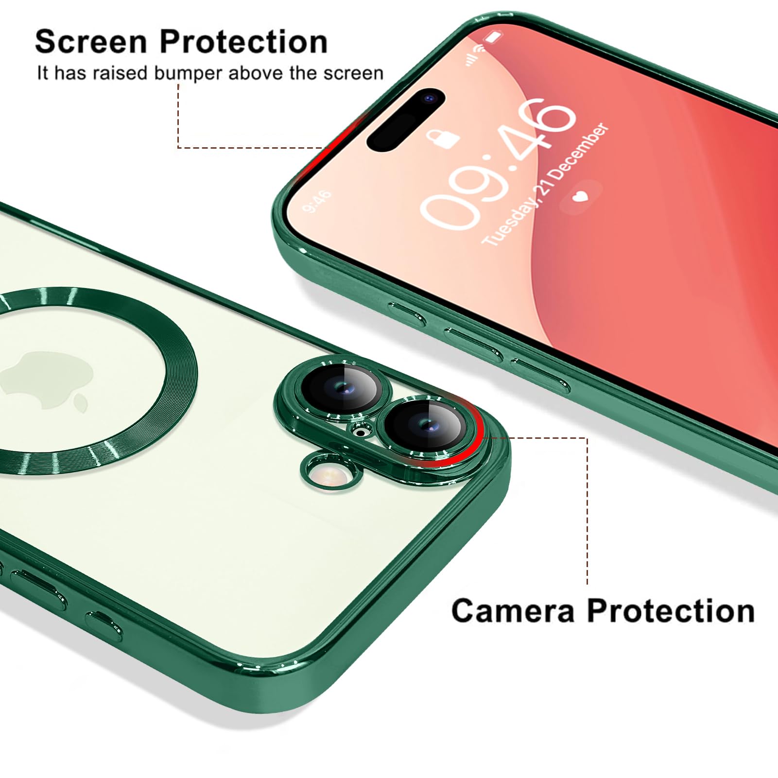 Ook Magnetic Case Made For Iphone 16 (6.1 Inch) [Built In Camera Lens Protector] [Compatible With Magsafe] Soft Tpu Anti Scratch