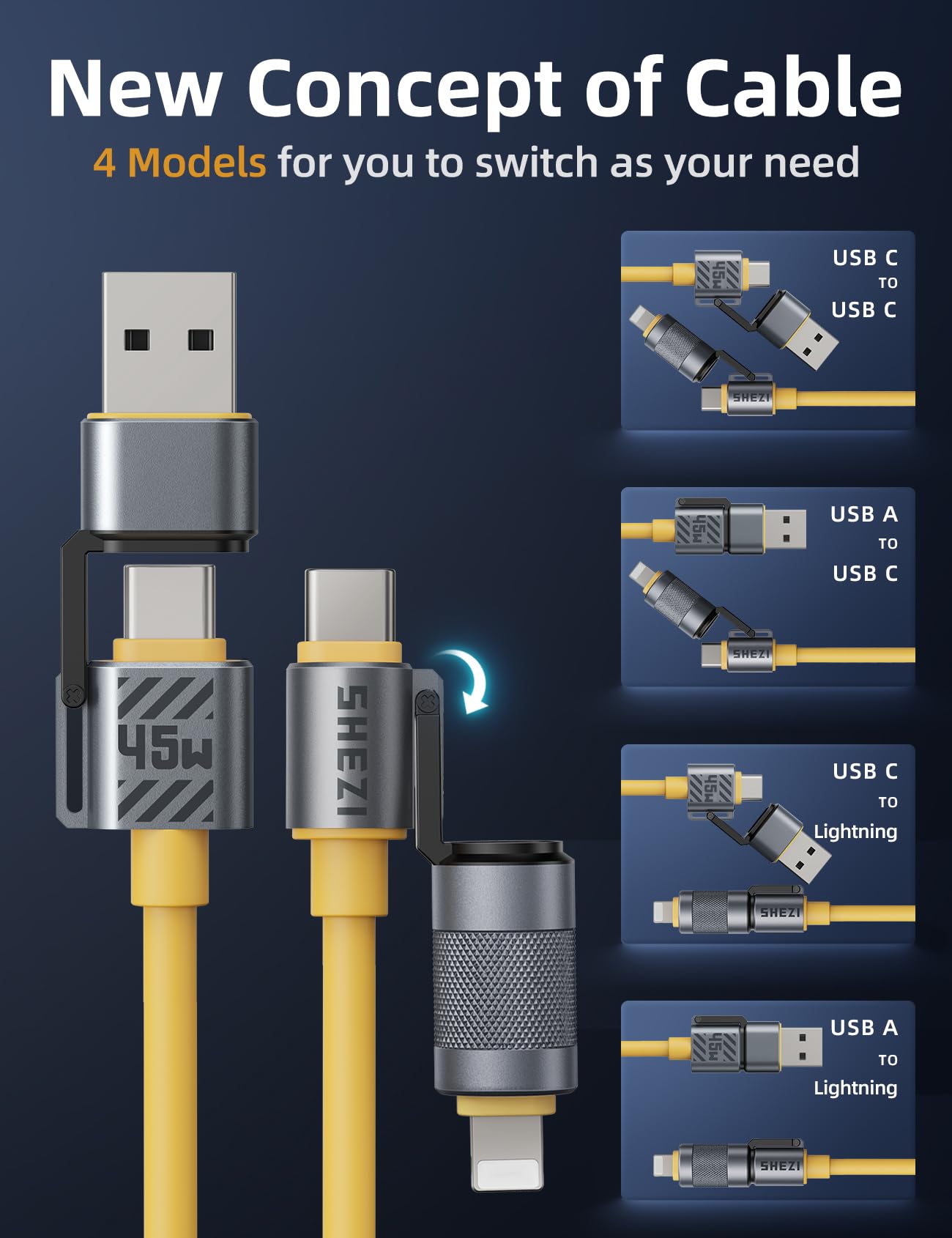 [One Is Enough] 4In1 Usb C To Lightning Cable,100W [High Speed Charging&Fast Data Transfer][Carplay&Android Auto Support] Multi