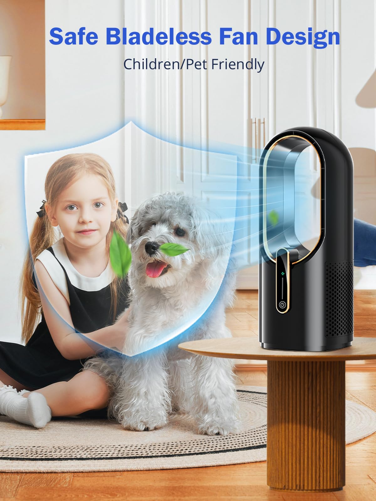 Misby Desk Fan, 11.8 Inch Portable Bladeless Fan, Small Office Rechargeable Fan With 5000Mah Battery, 3 Adjustable Speeds, Touch