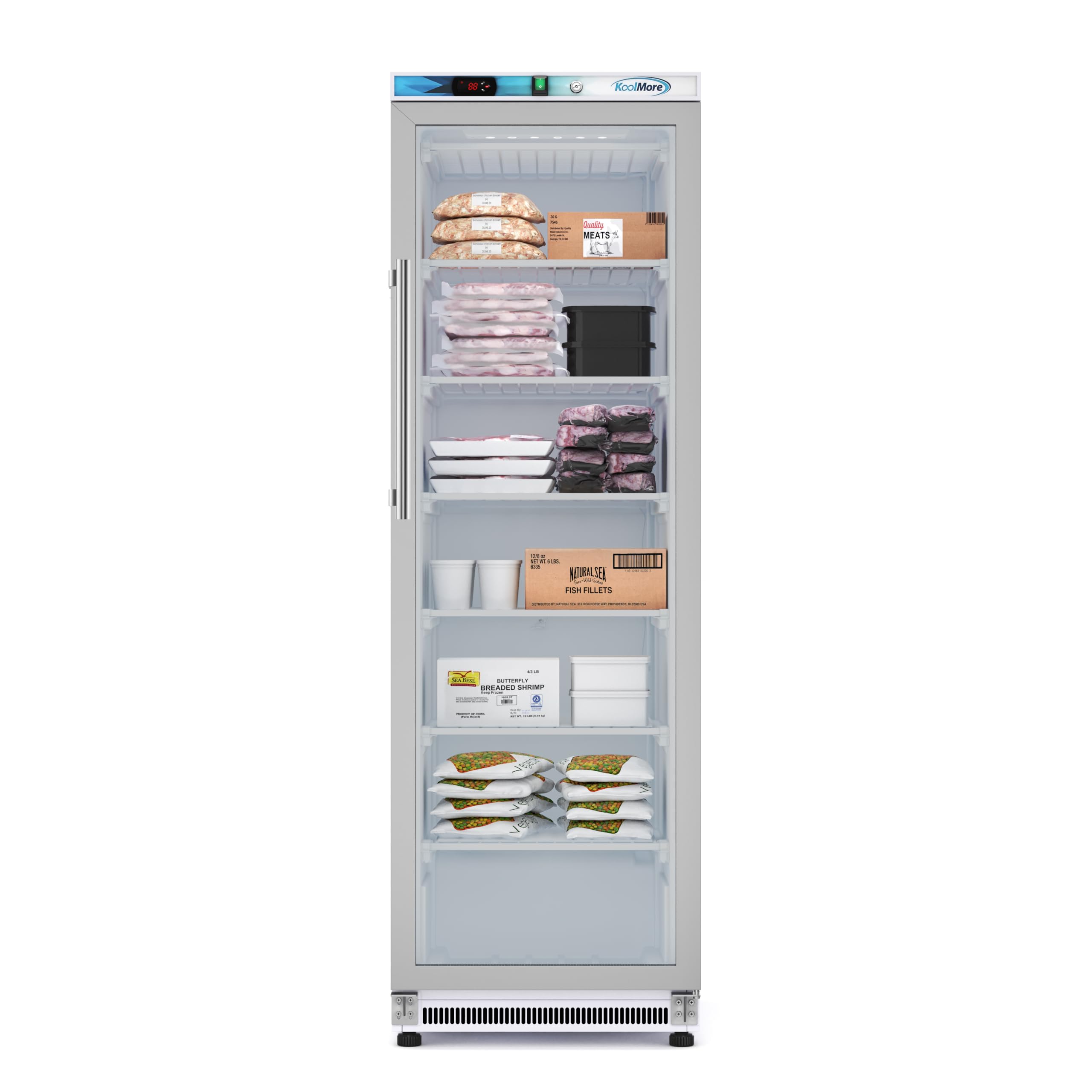 KoolMore KM-FMD12WGD 12 Cu. ft. Commercial Freezer with Glass Door in White-Manual Defrost