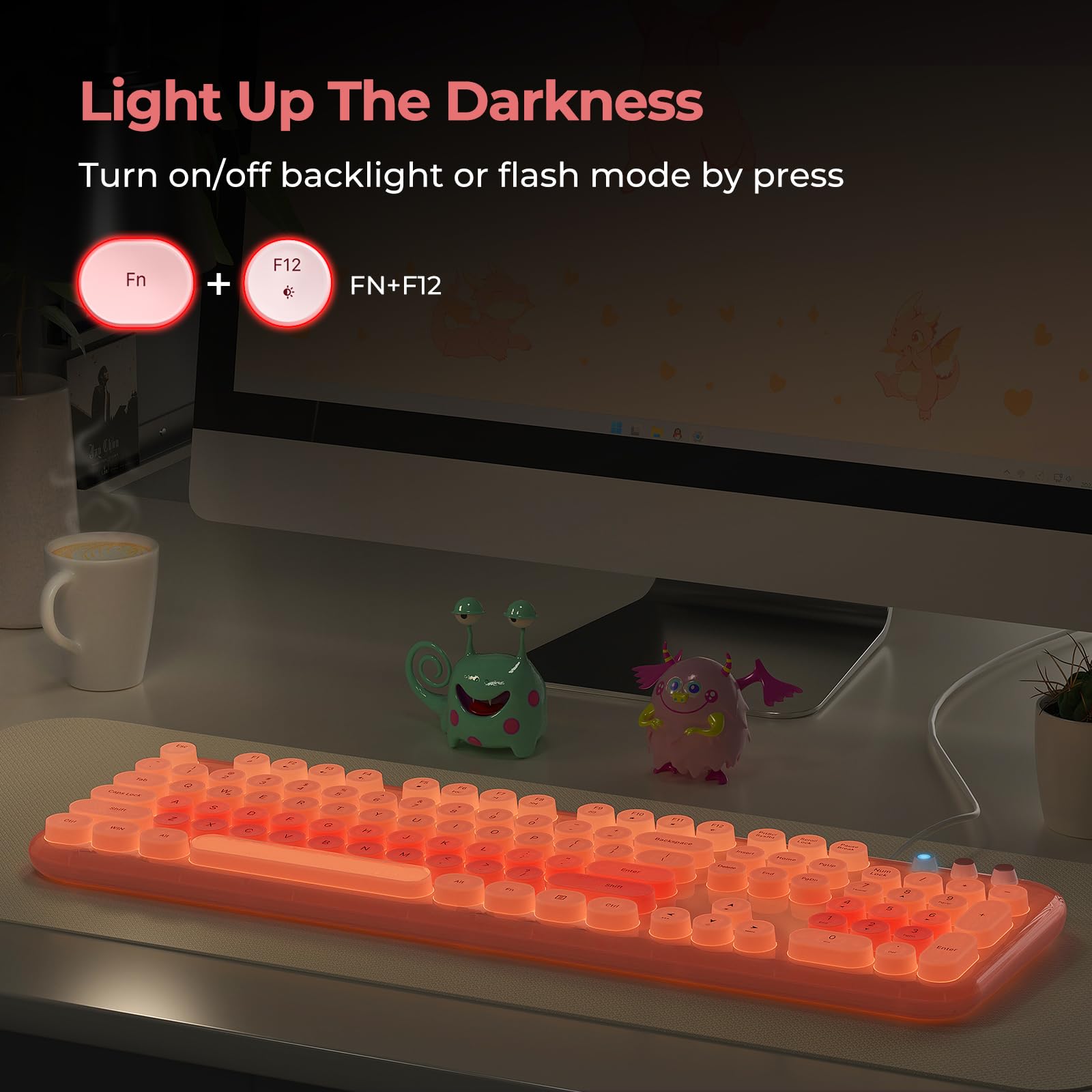 Atelus Wired Backlit Keyboard, Usb Computer Keyboard With Retro Keycaps, Numeric Keypad And Media Hotkey For Office Desktop Pc L