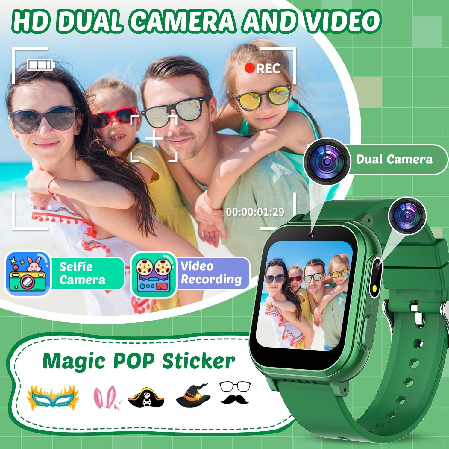 Sedzofan Waterproof Smart Watch For Kids Boys Toys Age 5-12 With 32 Games, Dual Camera, Habit Tracking, Music Player, Video, Ala