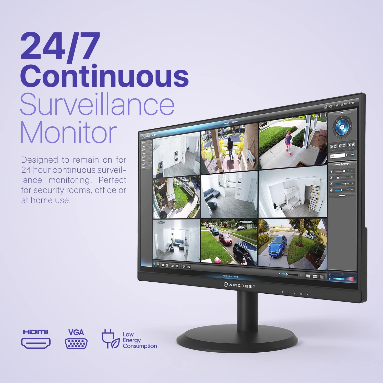 Amcrest 24/7 Surveillance Video Monitor Screen, 22 Inch Pc Computer Nvr/Dvr Monitor, 1080P Fhd 60Hz With Hdmi Vga, Micro Bezel D