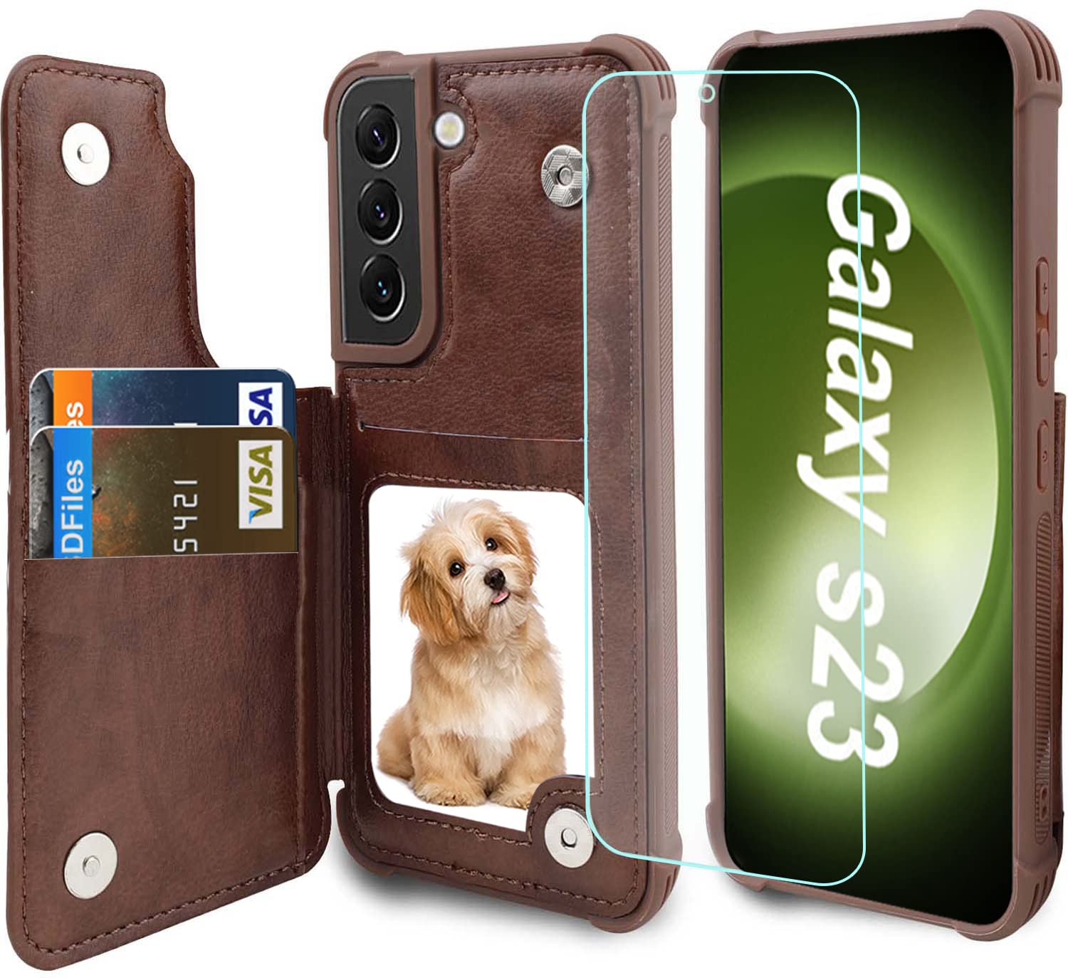 Vanavagy Wallet Case Compatible For Galaxy S23,Rfid Block Leather Flip Folio Phone Case Fits Magnetic Car Mount With Credit Card