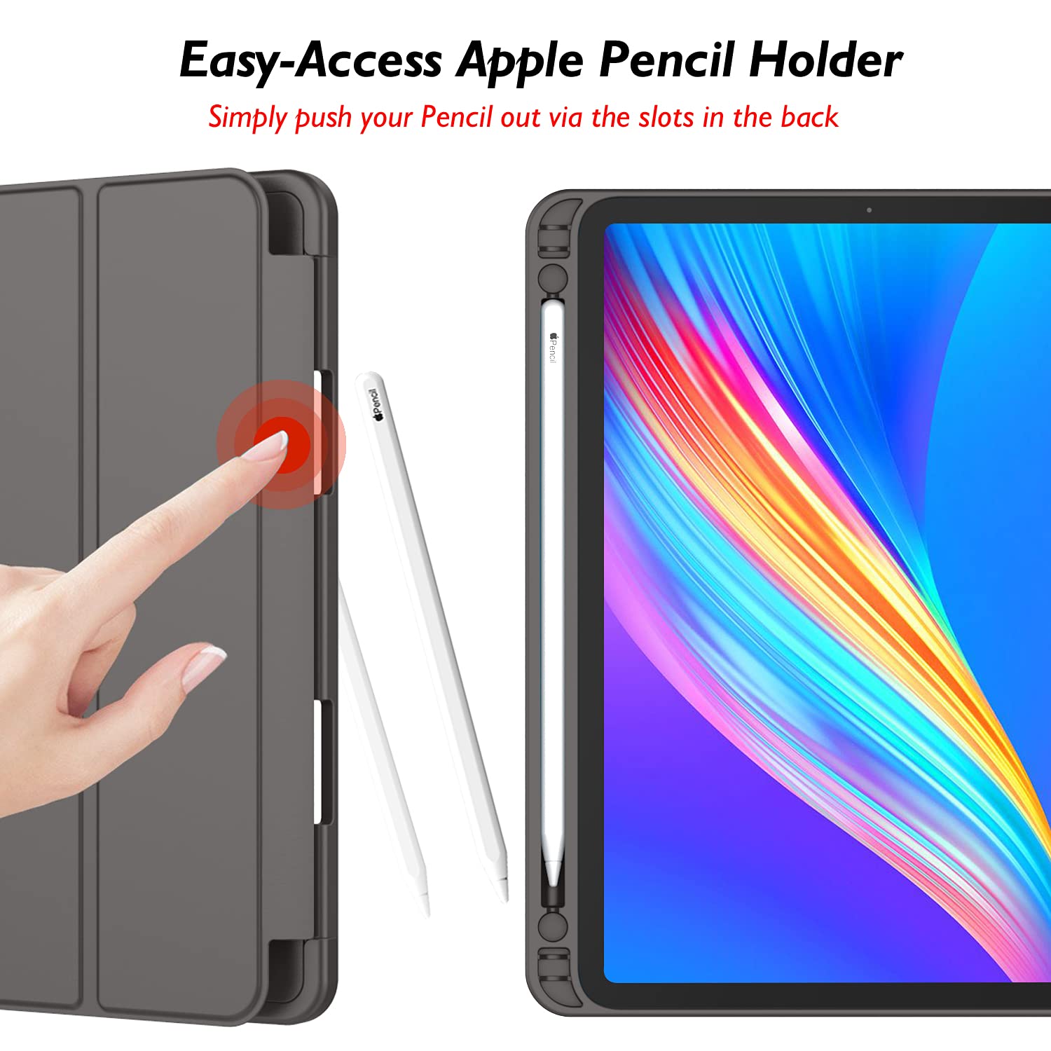 Imieet New Ipad Pro 11 Inch Case 2022(4Th Gen)/ 2021(3Rd Gen) With Pencil Holder [Support Ipad 2Nd Pencil Charging/Pair],Trifold Stand Smart Case With Soft Tpu Back,Auto Wake/Sleep(Space Gray)