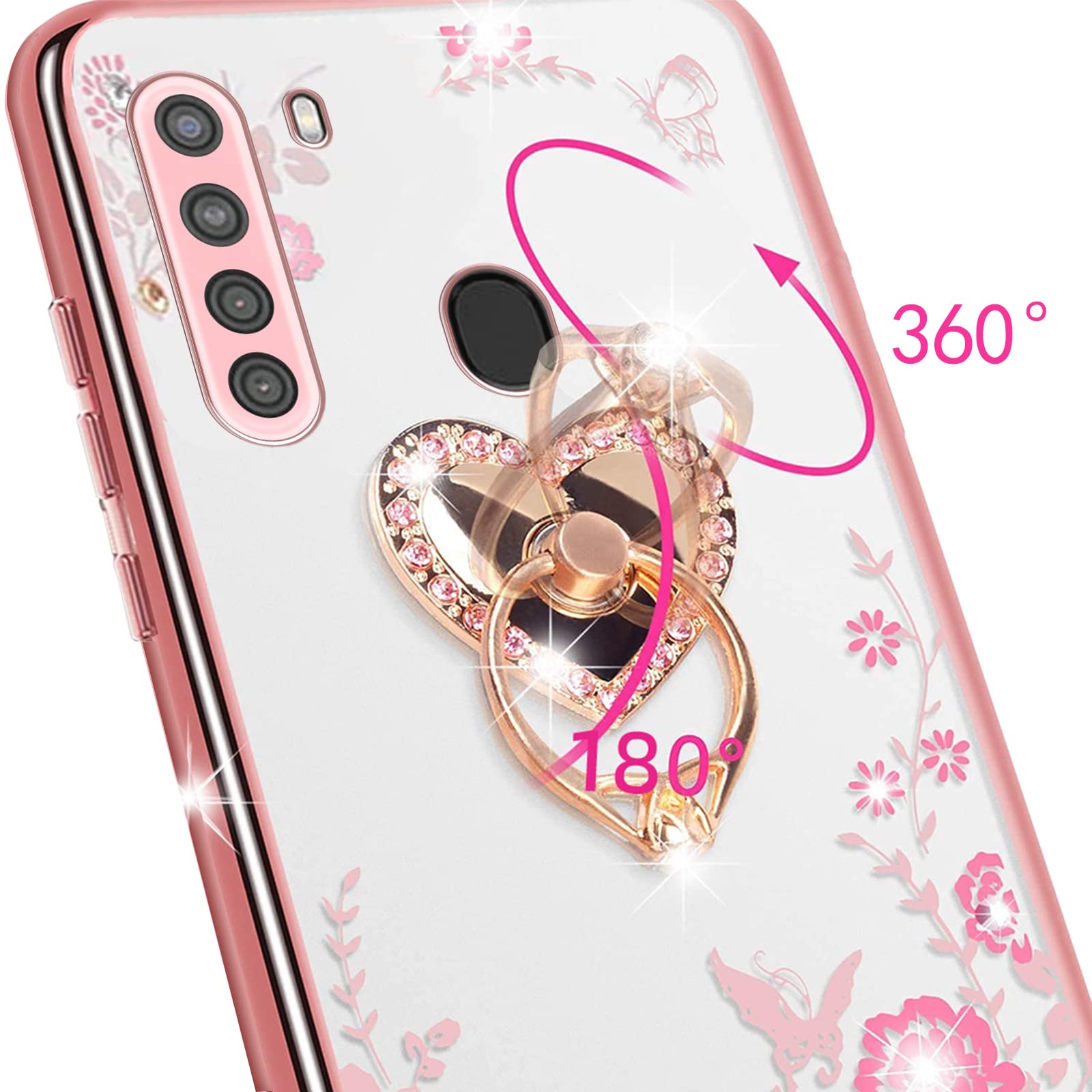 Kudini For Galaxy A21 Case, Samsung A21 Case For Women Girly Glitter Crystal Soft Tpu Bling Cute Butterfly Heart Floral Clear Pr