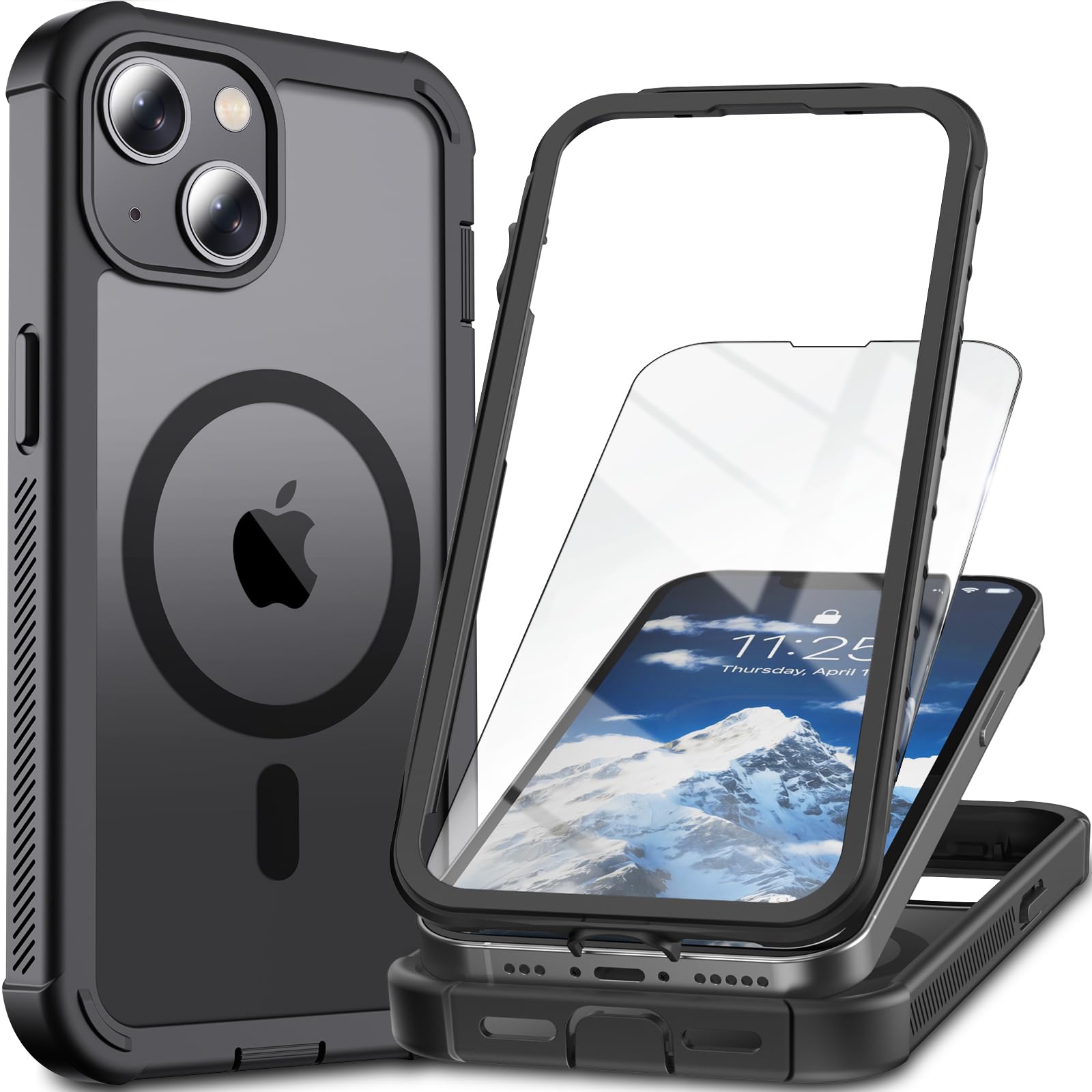 Ratcase Magnetic for iPhone 13/14 Case with Screen ProtectorBlack
