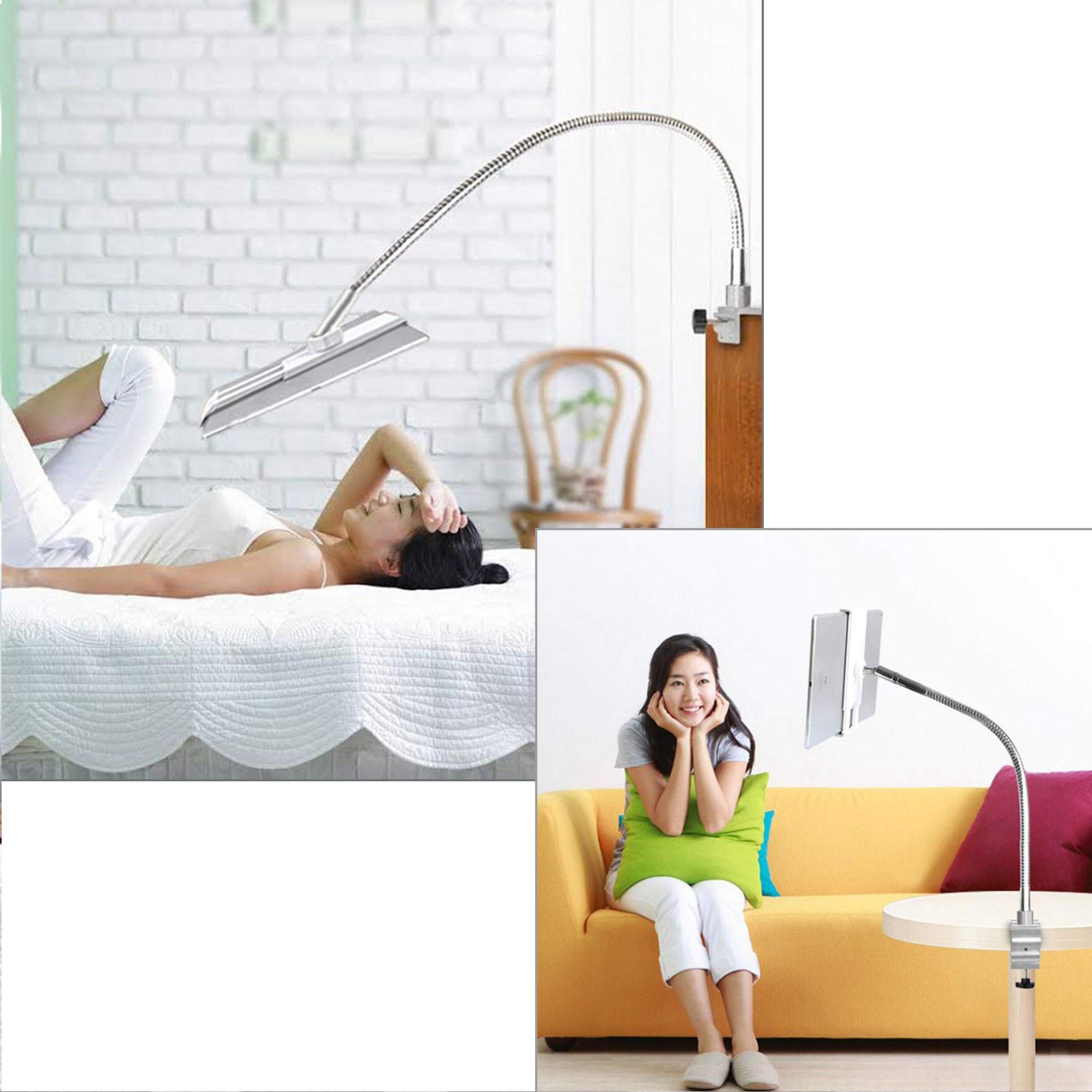 MagicHold 360 Degree Rotating Bed Tablet Mount Holder Stand Compatible with Ipad Pro 12.9 Inch,ipad Air,ipad Mini, Tablets,The Longest 33 Inch.Turns Any Angle (Silver Goose)