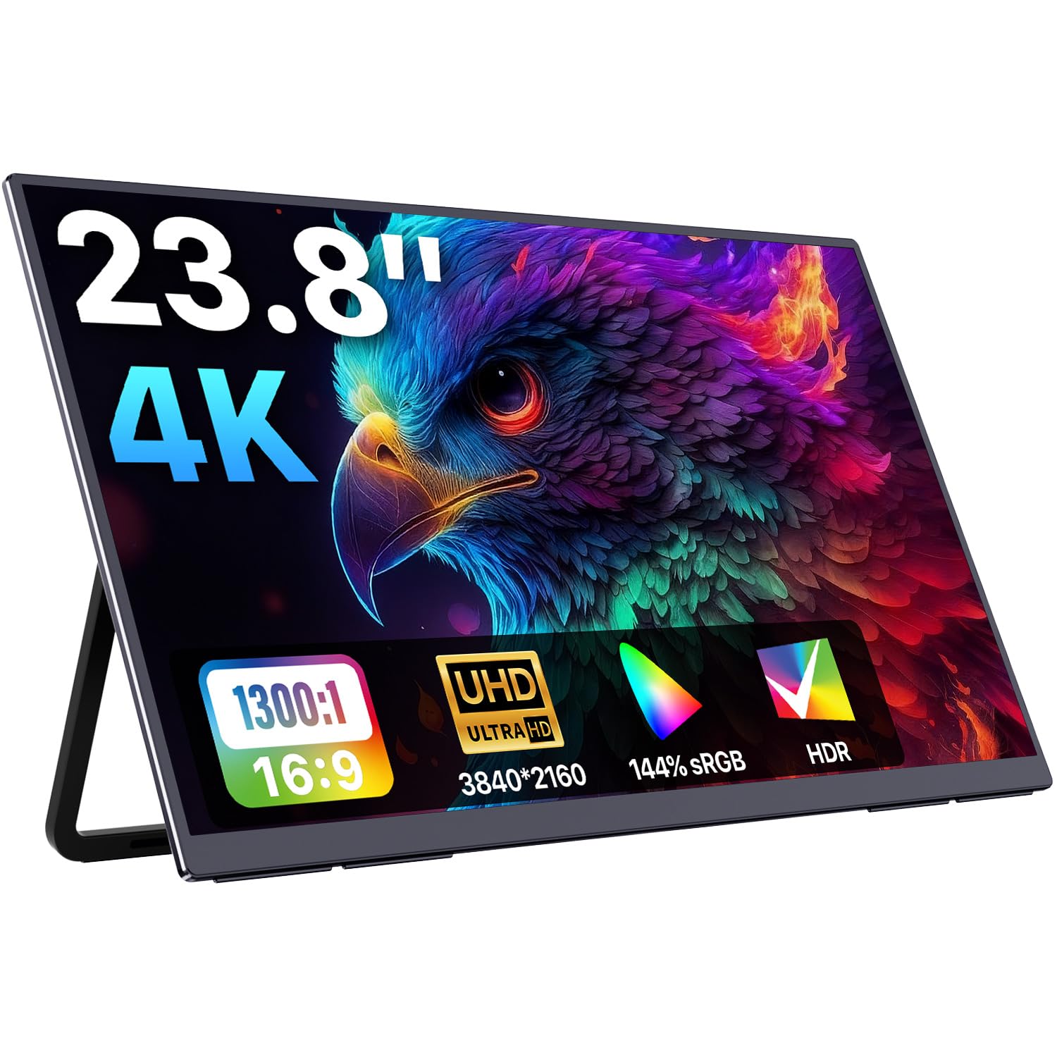 Upperizon Portable Monitor 23.8 inch 4K 3840X2160 144% sRGB 60Hz HDR HDMI USB-C Travel Monitor for Laptop MacBook PC Surface PS5