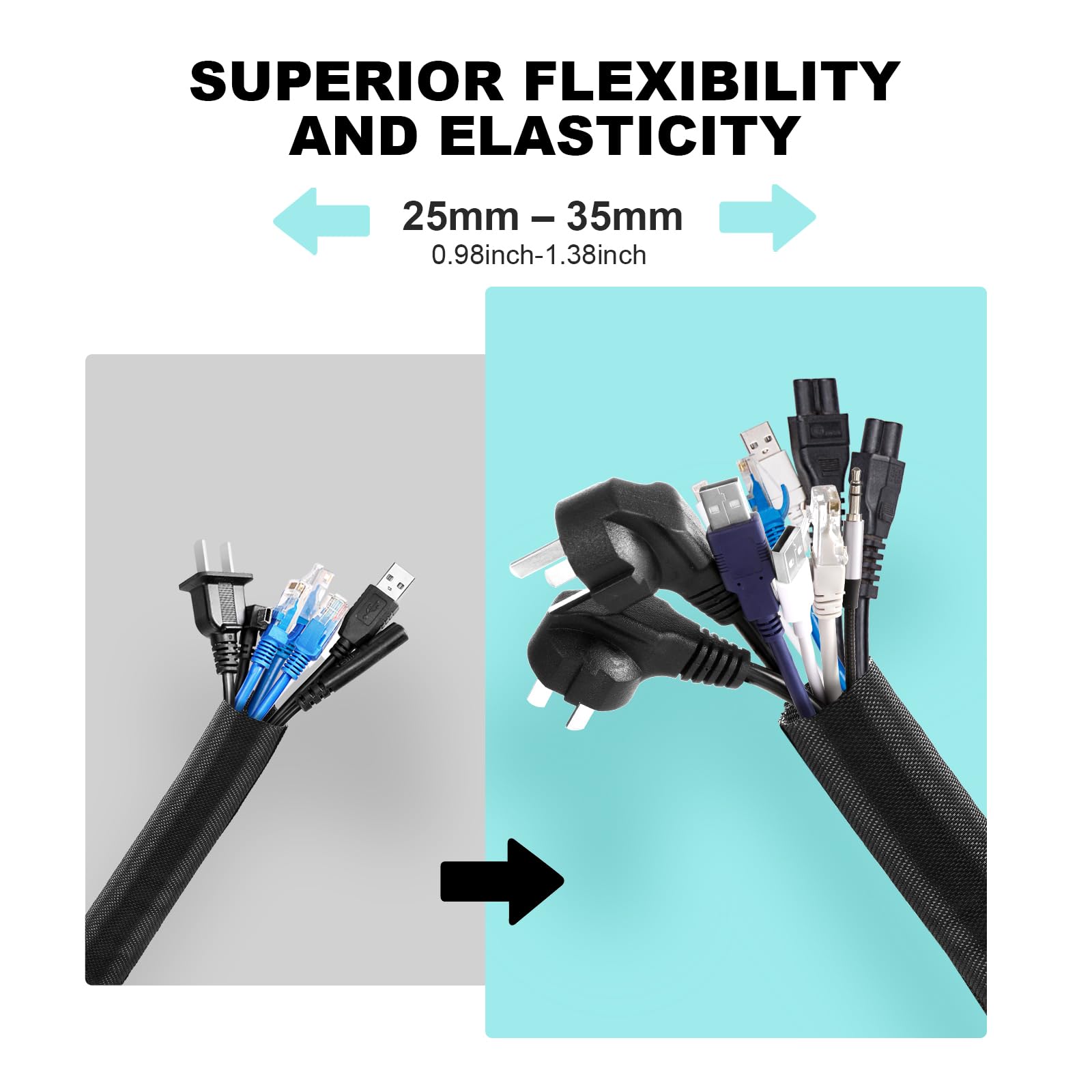 Agptek Cable Sleeve Cover, 6.6Ft   1 Inch Dog Cat Cord Protector Management, Protect Cables From Pets Chewing, For Home Desk Aut