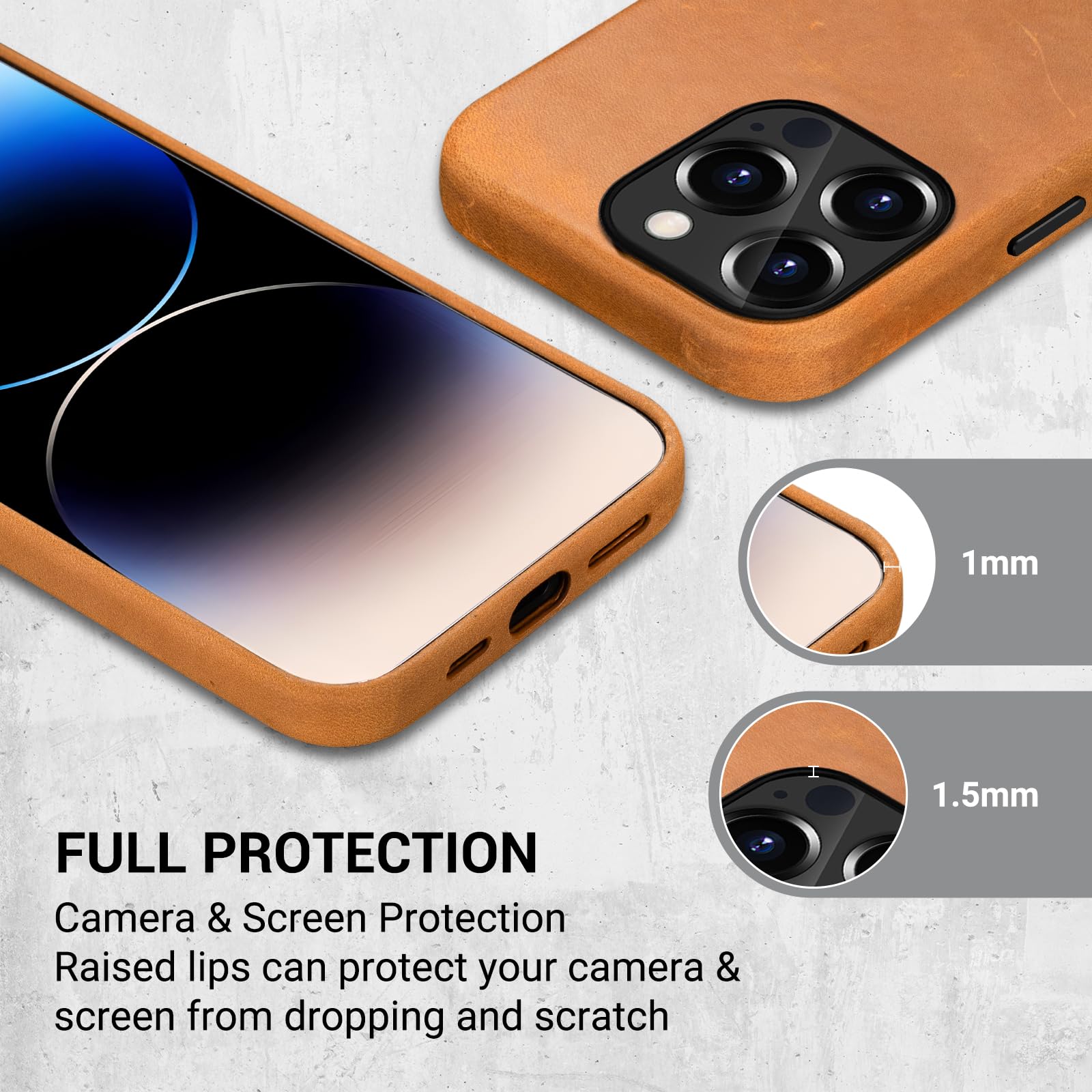 Belemay Compatible With Iphone 12 Pro Max Leather Case Magsafe Top Grain Vintage Crazy Horse Leather Metal Buttons Camera Bezel