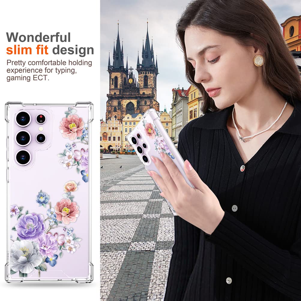 Hungo Galaxy S23 Ultra Phone Case Floral Clear Design TPU Colorful Roses