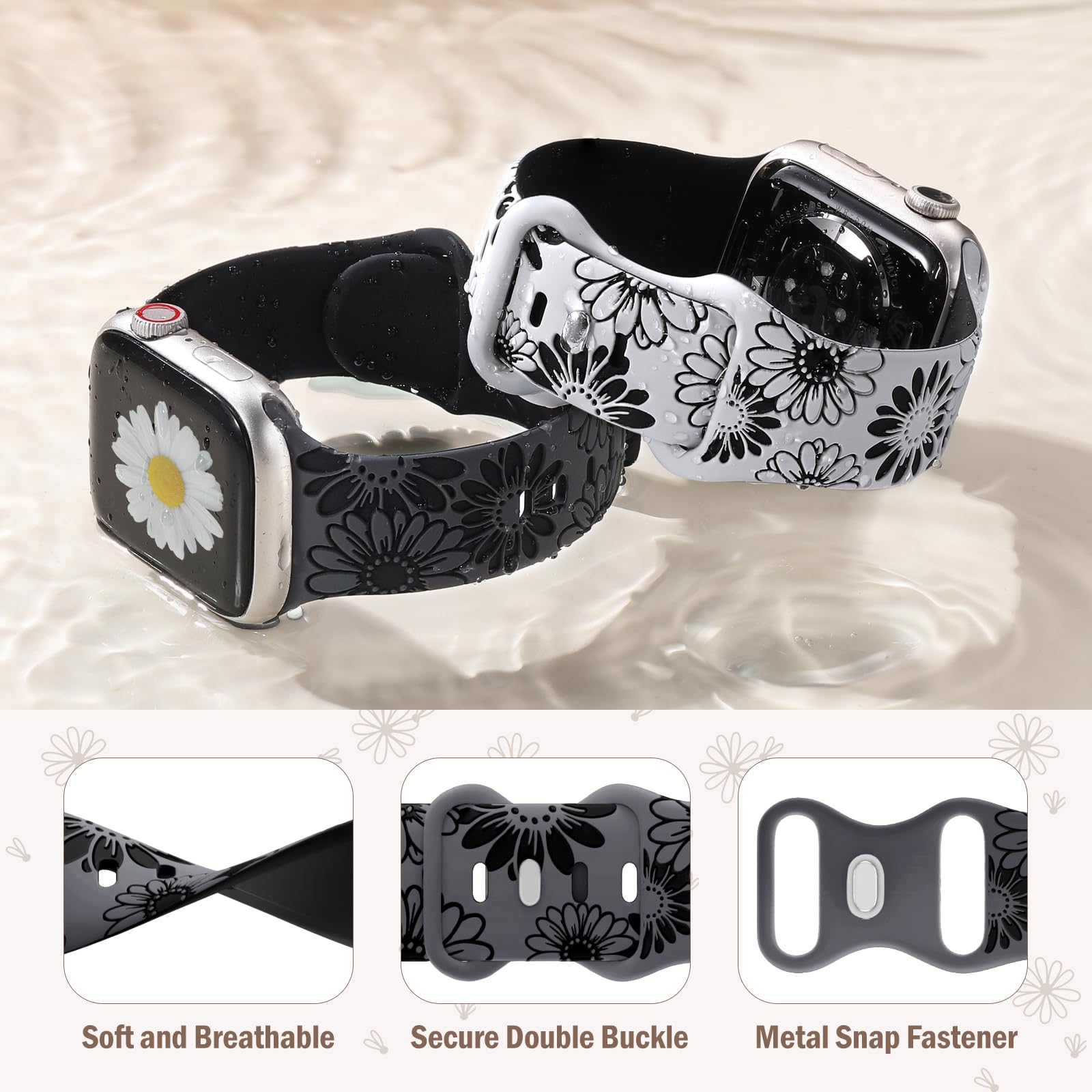 Daqin Compatible With Apple Watch Bands 40Mm 41Mm 38Mm For Women, Cute Flower Soft Silicone Breathable Sport Iwatch Bands For Ap