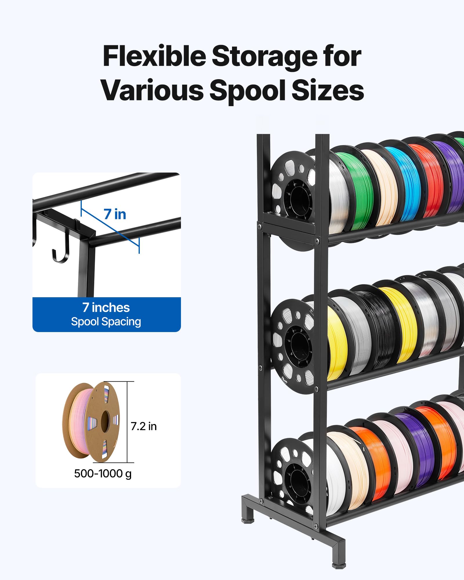 Vevor 3D Printer Filament Storage Rack, 5 Tier Heavy Duty Storage Shelves For 3D Printing Filaments, Filament Spool Holders Rack