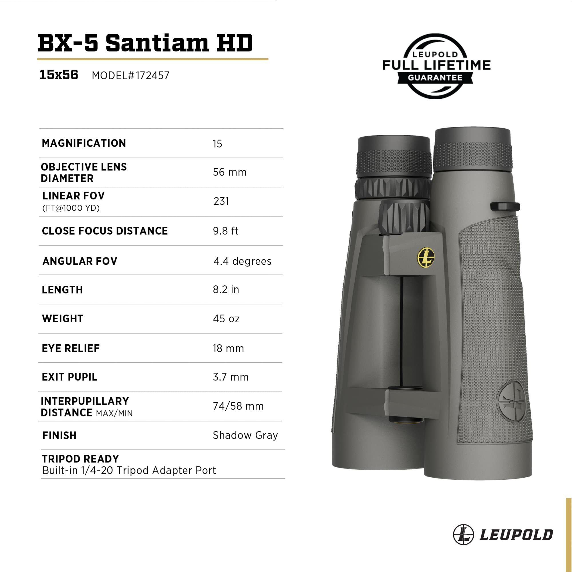 Leupold Bx 5 Santiam Hd Binoculars, 15X56Mm (172457)
