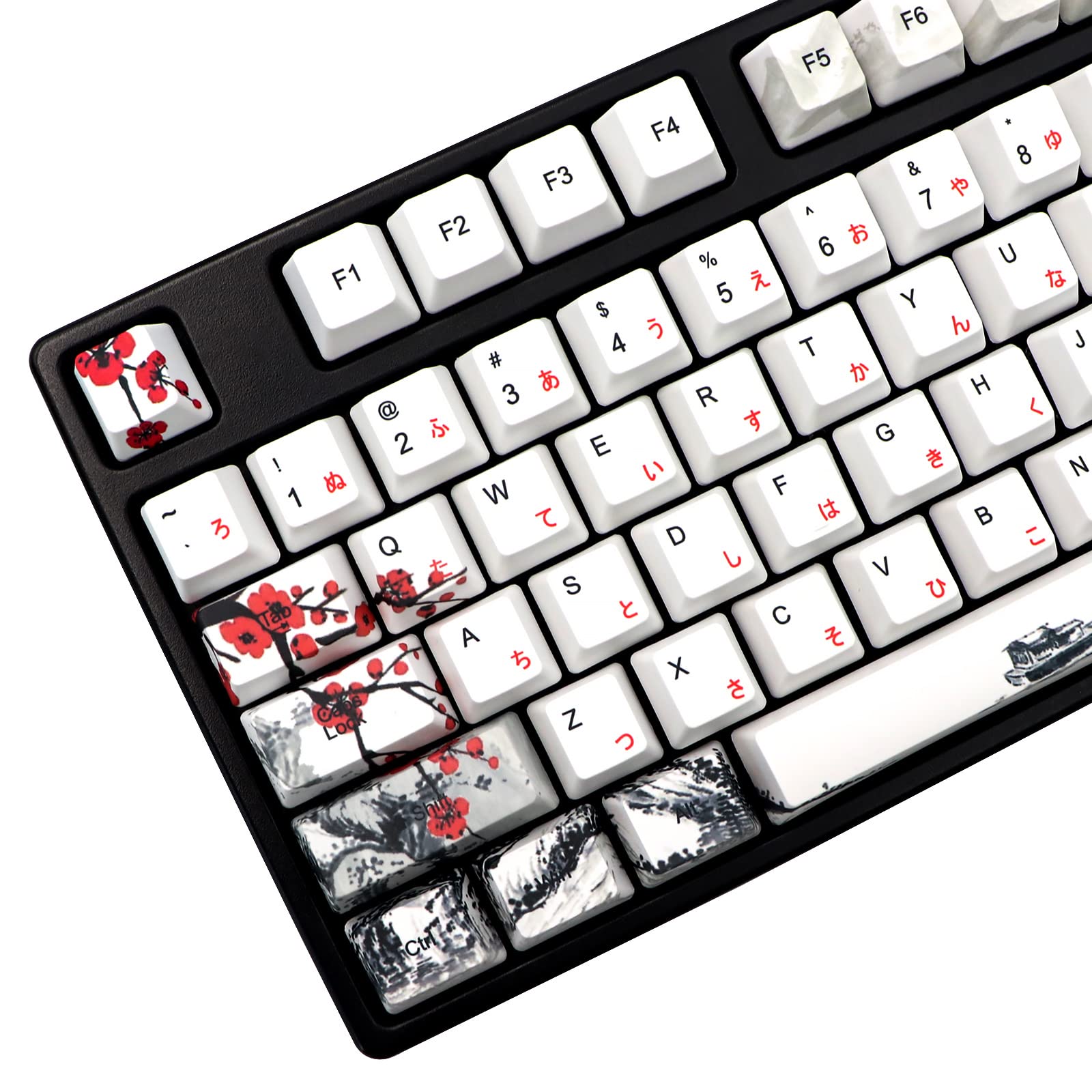 Jsjt Plum Blossom Keycaps 135 Keys Japanese Keycaps Pbt Custom Keycap Set Cherry Profile Key Caps For Us/Iso Layout Cherry Mx Sw