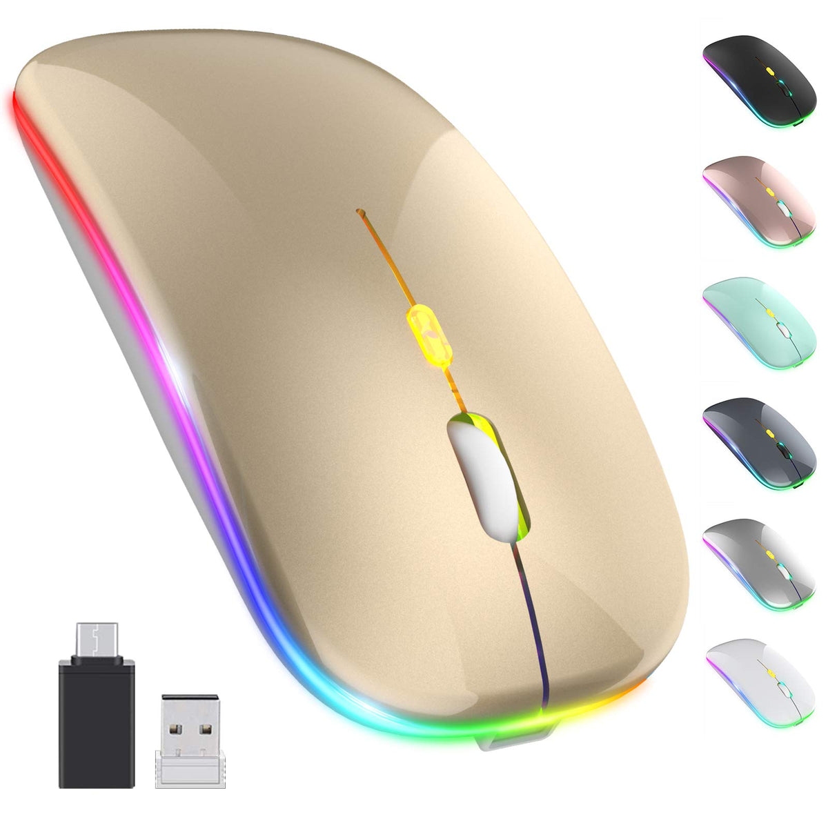 ?Upgrade? Led Wireless Mouse, Slim Silent Mouse 2.4G Portable Mobile Optical Office Mouse With Usb & Type C Receiver, 3 Adjustab