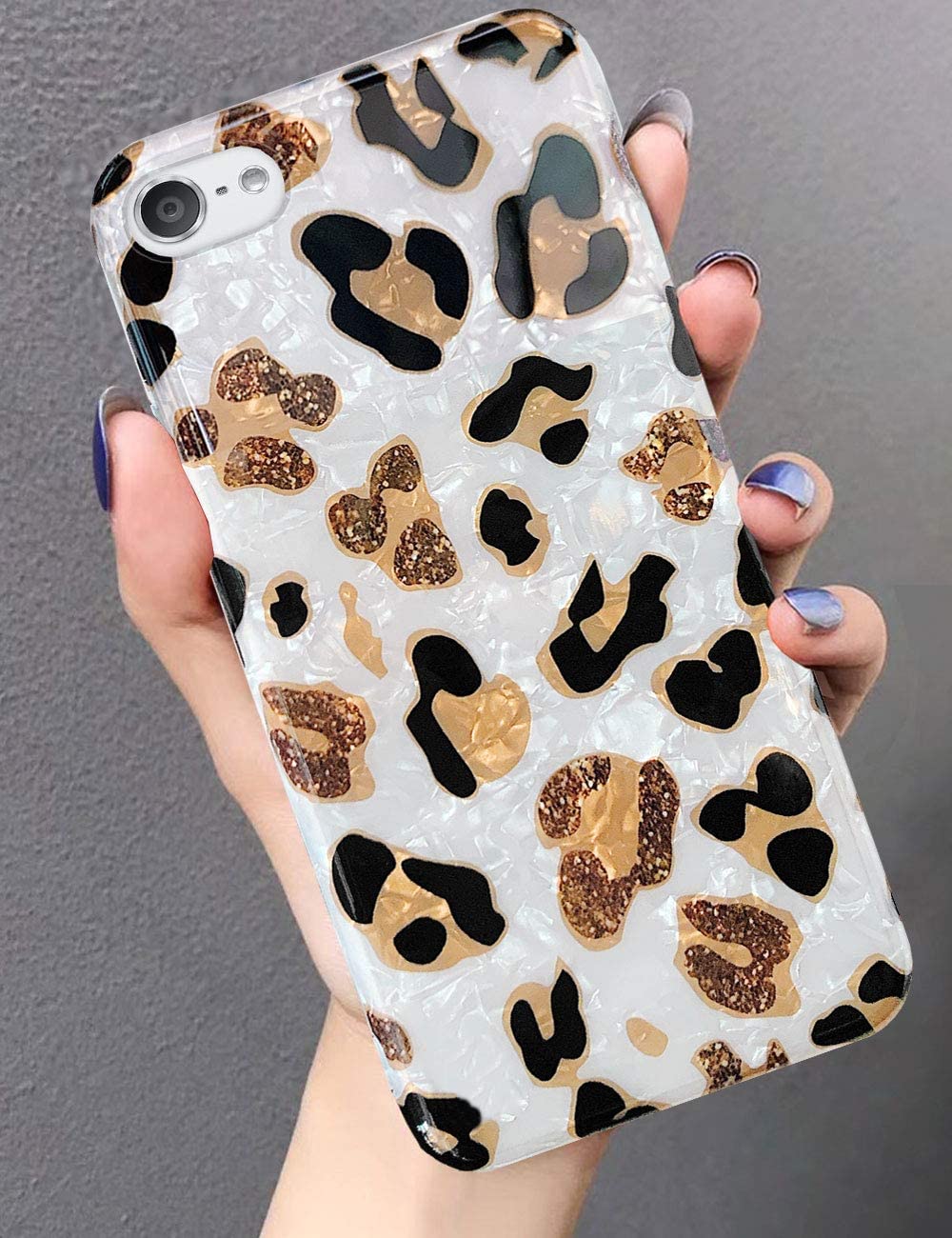 J.West Ipod Touch 7Th Generation Case, Ipod Case 6Th Gen Ipod Touch 5 Case, Sparkle Translucent Clear Glitter White Leopard Prin