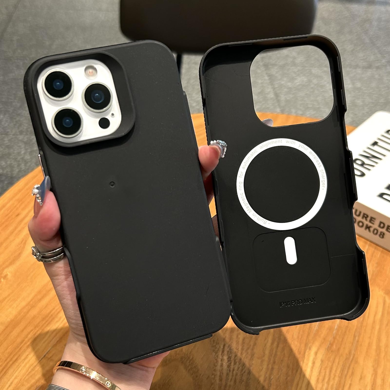 Roymonkey For Iphone 16 Pro Max Case Compatible With Magsafe, Non-Slip Dual Layers, Classic Hybrid Hard Back Phone Case, Shockpr