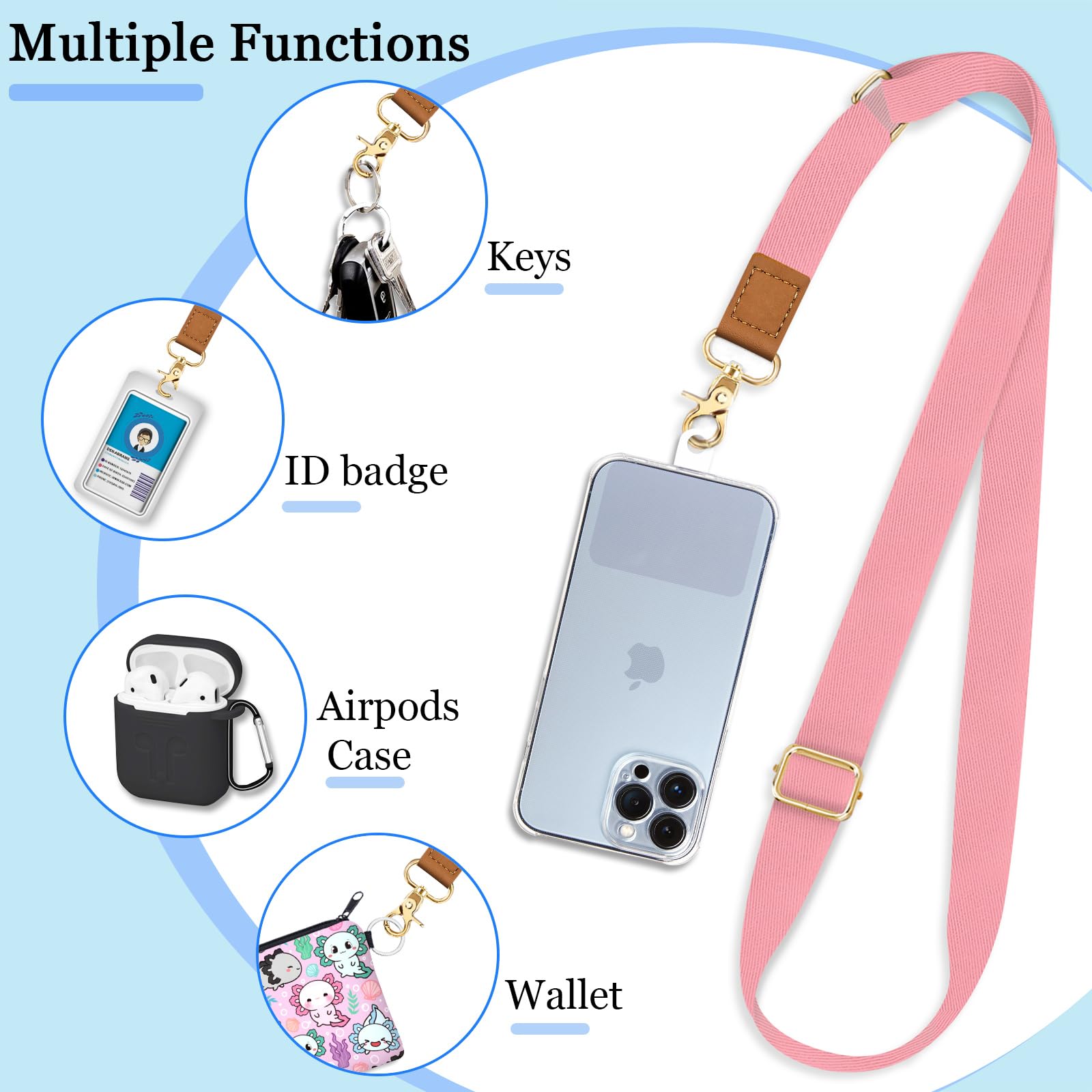 Yonlevres Phone Lanyard Crossbody Wrist Strap, Cell Phone Lanyards For Around The Neck Wristlet Adjustable Phone Strap, Solid Co