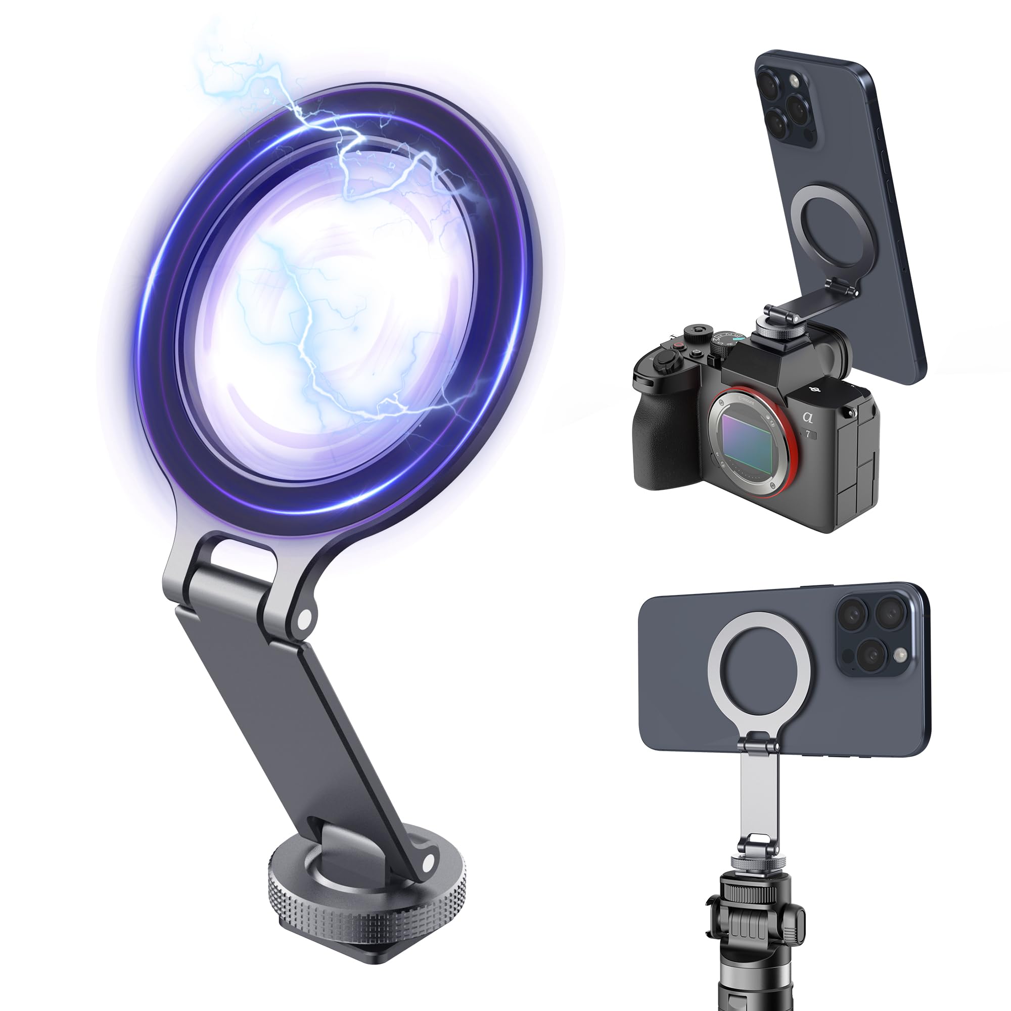 Orzero Camera Cold Shoe Magnetic Phone Holder Flexible Phone Tripod Mount Adapter For Dji Ronin Sc Iphone 16/15/14/13/12 Series 