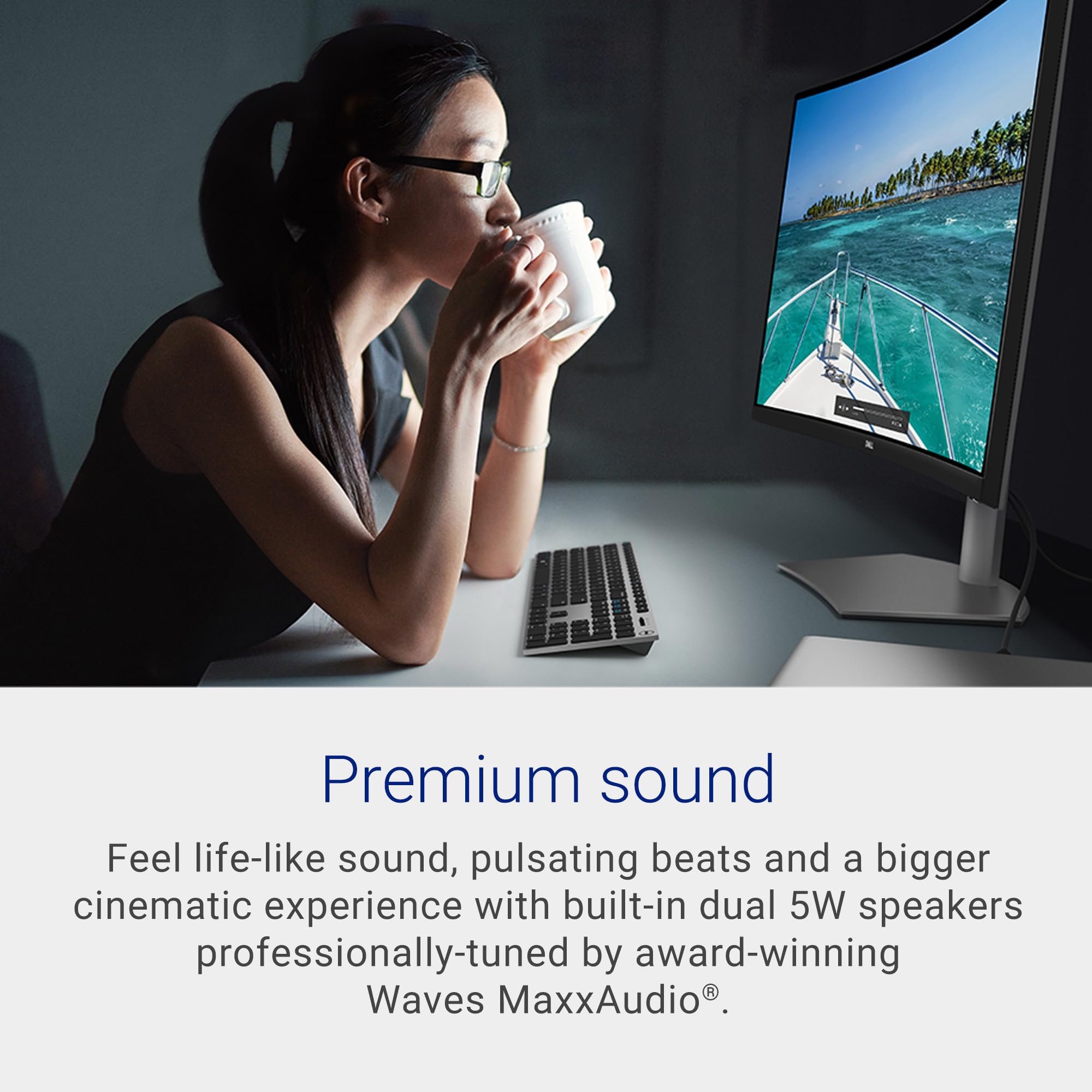 Dell S3221QS 32 Inch Curved 4K UHD (3840 x 2160), VA Ultra Thin Bezel Monitor, 60Hz, 4MS Response Time, 90% DCI P3, 99% sRGB, AMD FreeSync, HDMI, DisplayPort, Built in Speakers, VESA Certified, Silver