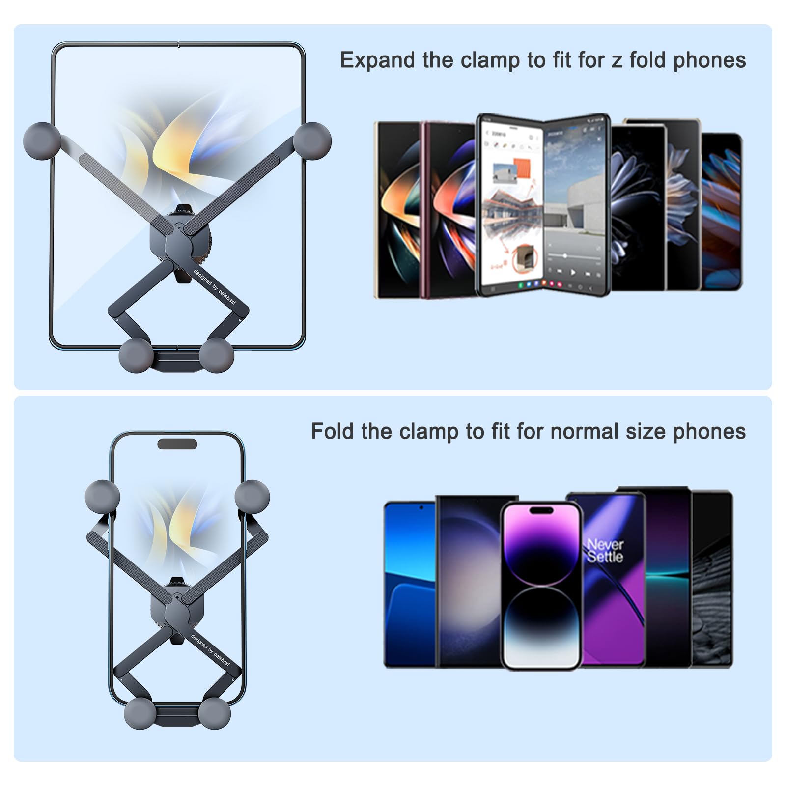 Xuenair Z Fold 5 Car Mount, [2 Forms & Thick Case Friendly] Gravity Cell Phone Holder Mount For Samasung Galaxy Fold 7 6 5 4 3 2