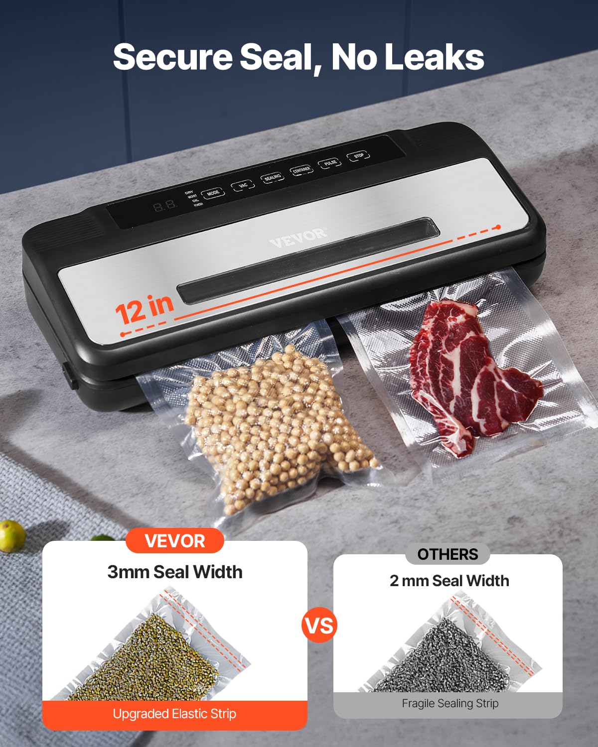 Vevor Vacuum Sealer Machine, 80Kpa 120W Powerful Compact Food Sealer, 7 In 1 Multi Functional Food Vacuum Sealer, Automatic Air