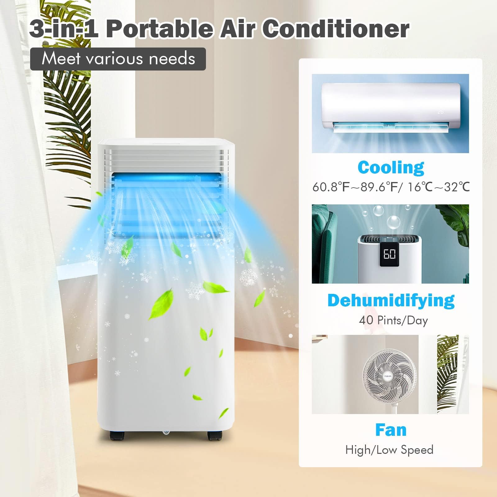 Dortala Portable Air Conditioners 8000 Btu, Ac Cooling Uint With Dehumidifier, Remote Control, 24H Timer & Window Kit, Stand Up
