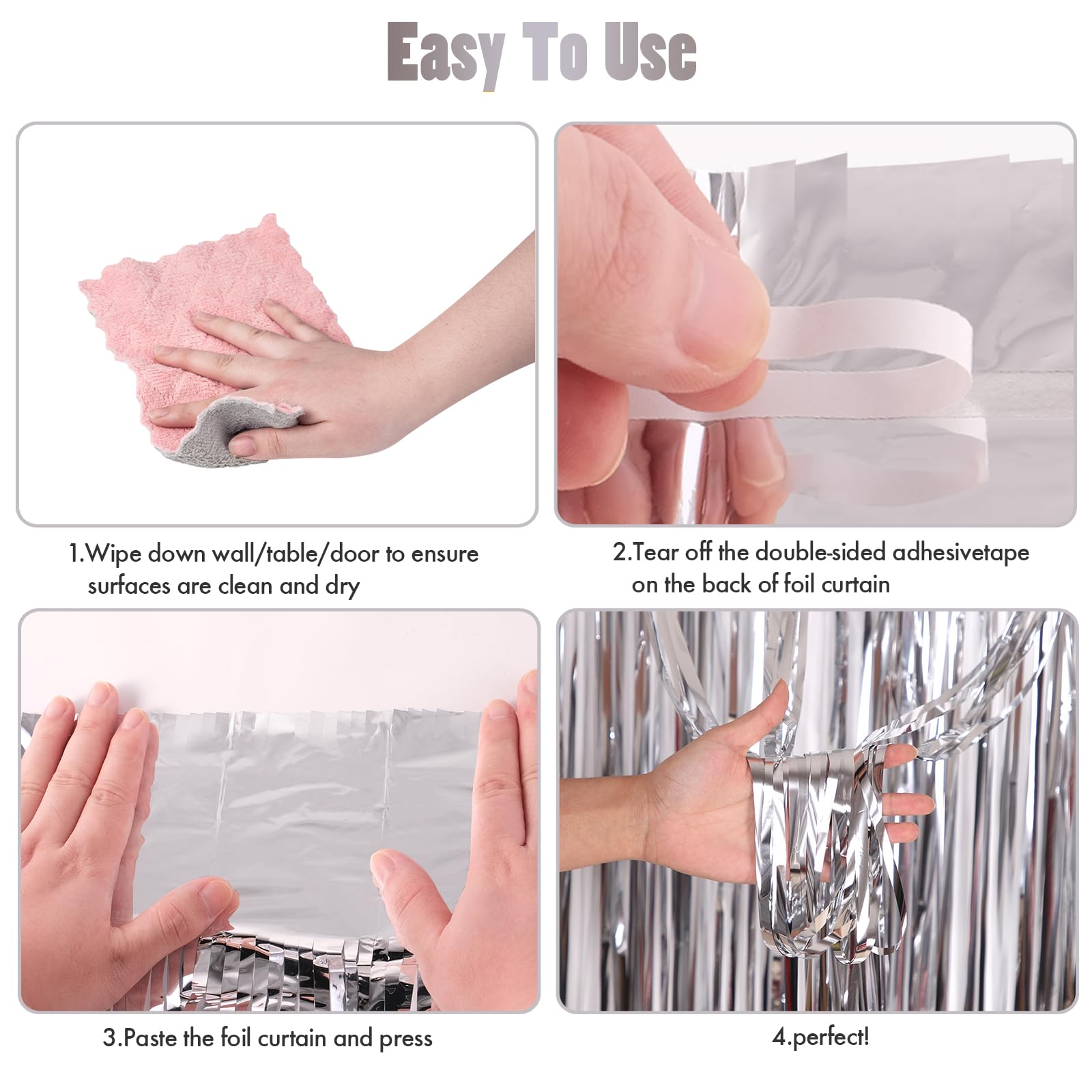 Canrevel 2 Pack 3.3X8.2 Feet Silver Foil Fringe Backdrop Curtains, Tinsel Streamers Birthday Party Decorations, Fringe Backdrop