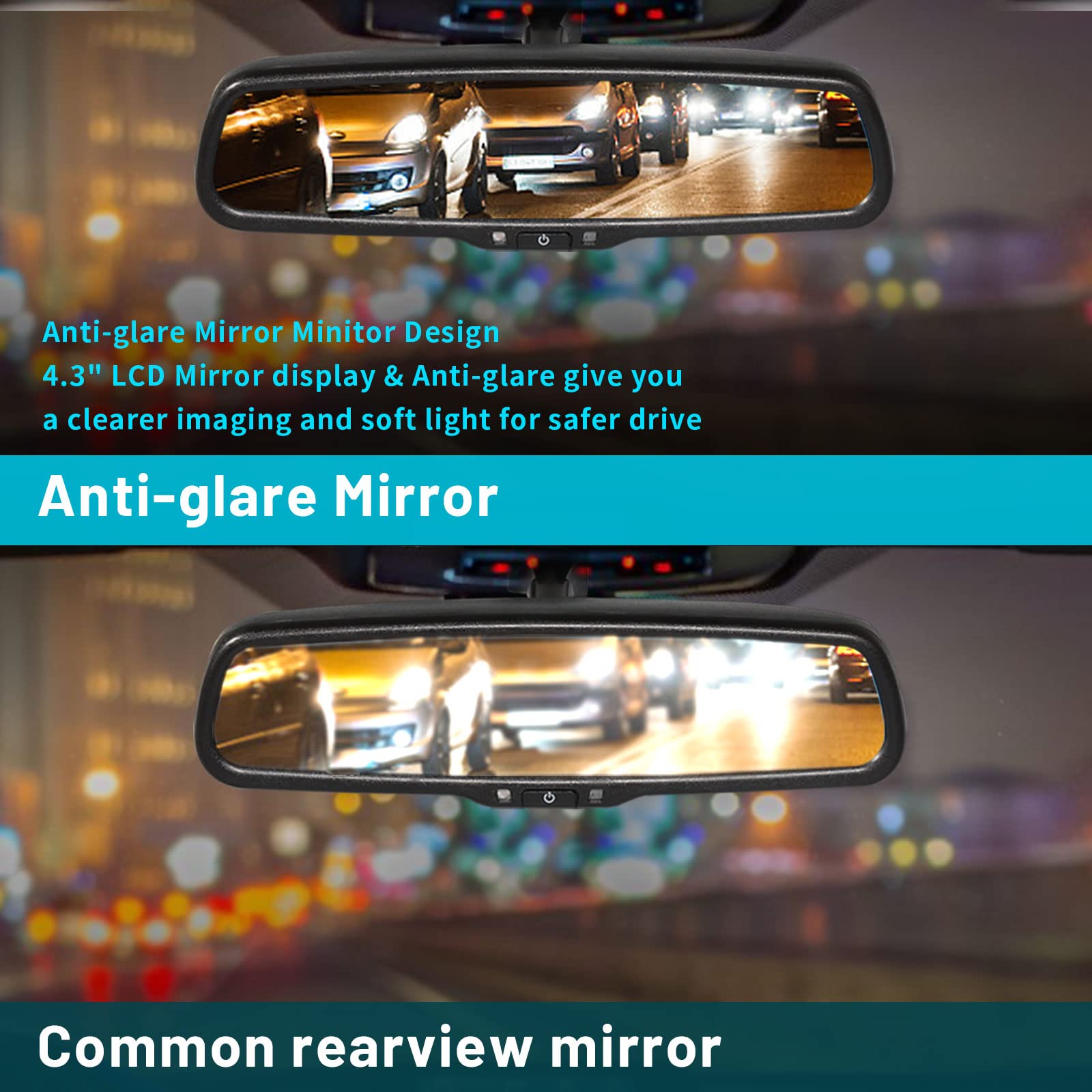 EWAY 4.3" LCD Rearview Mirror Monitor OEM Look for Backup Camera Blue Tint 10.5"