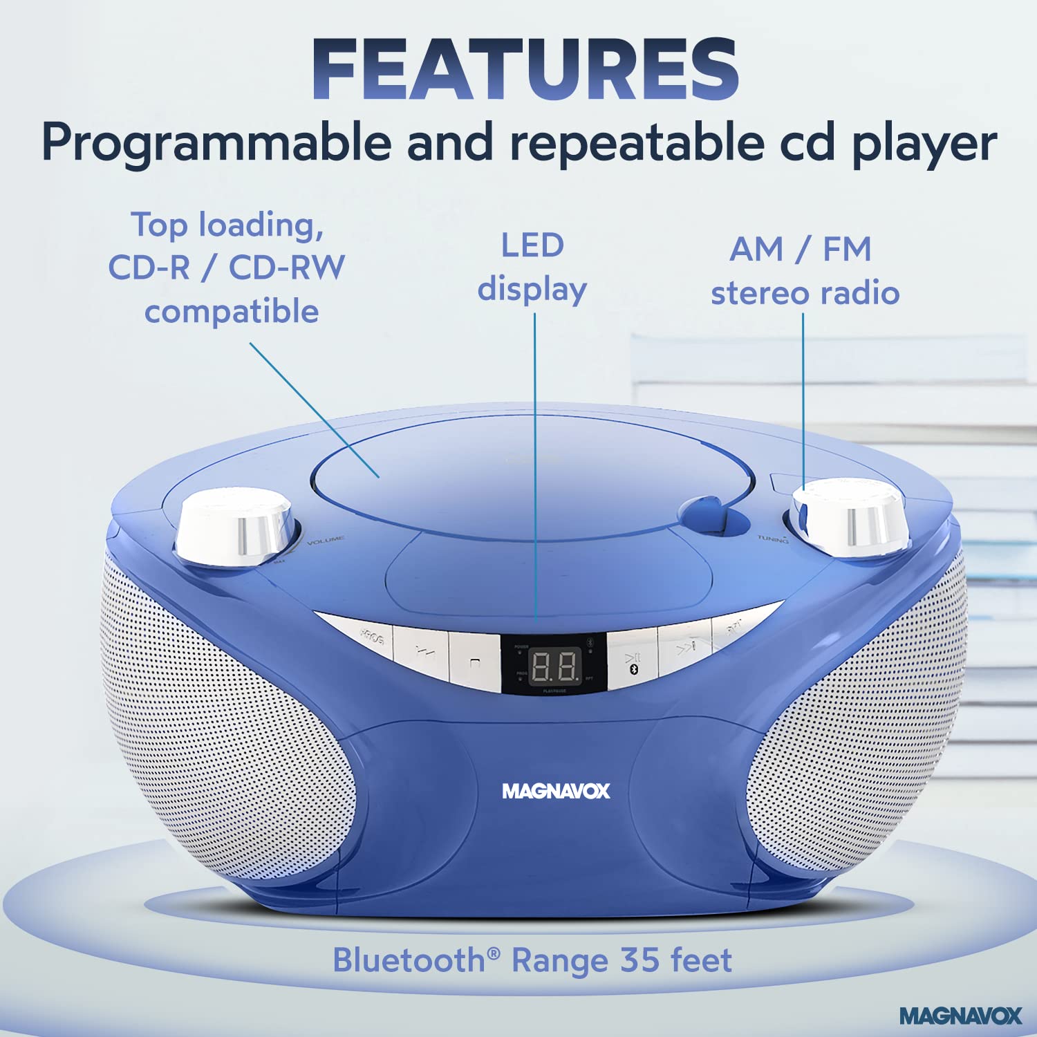 Magnavox Md6949 Portable Top Loading Cd Boombox With Am/Fm Stereo Radio And Bluetooth Wireless Technology In Black | Cd R/Cd Rw