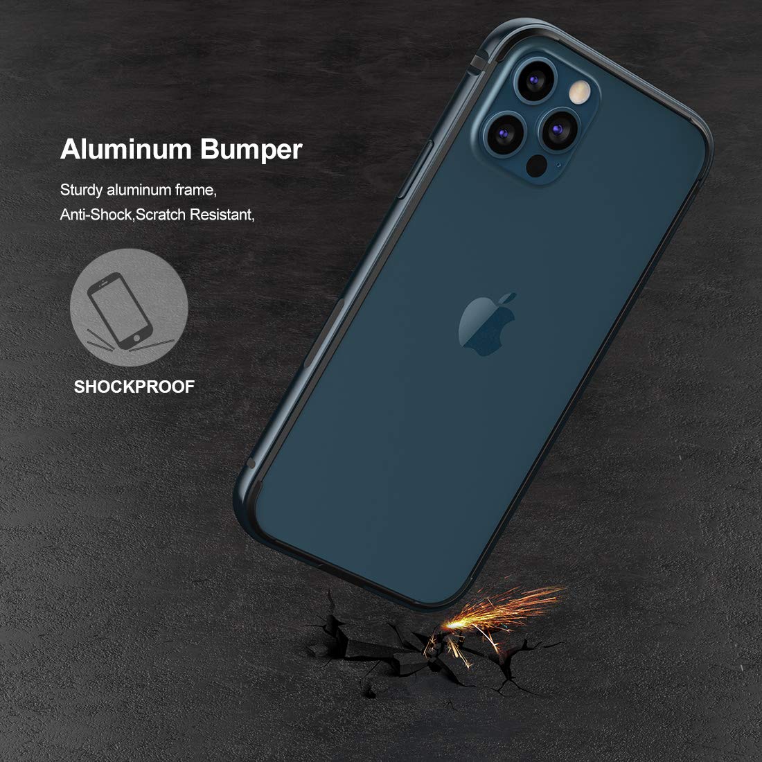 Eastcoo Slim Bumper Case for iPhone 12 Pro Max TPU Aluminum Alloy Dark Navy Blue