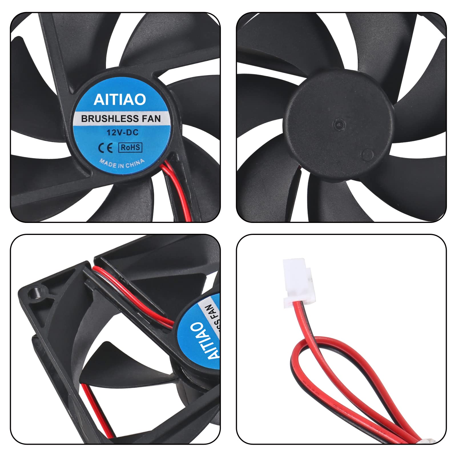 Aitiao 4Pcs 9225 Computer Fan 2Pin Dc 12V 92Mm 92Mm 25Mm High Speed Muffin Fan Cooling Fan,Ul Certified For 3D Printer Computer