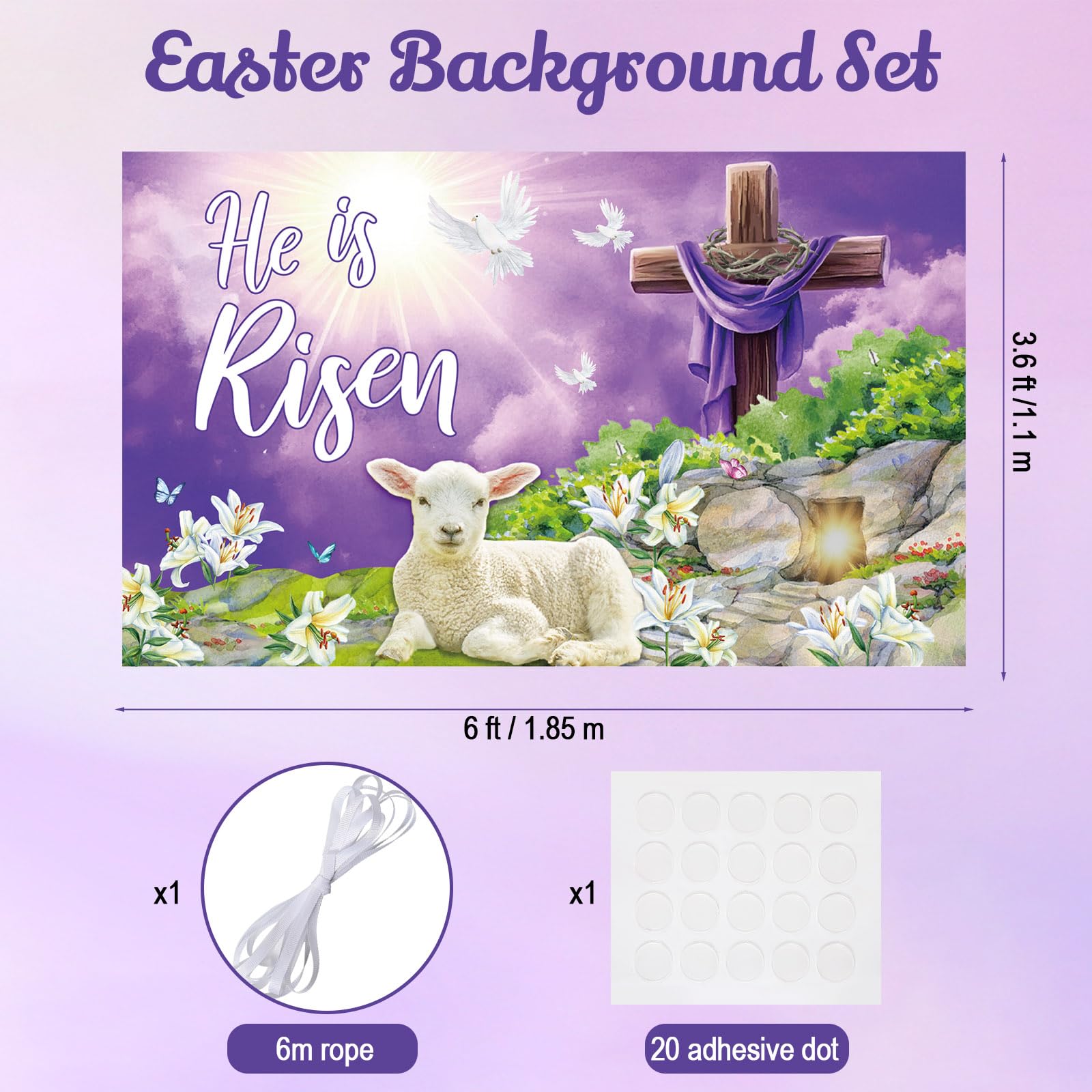 Moukeren Easter Banners For Church, He Is Risen Backdrop Decoration 6 X 3.6 Ft Jesus Cross Christian Photography Background For