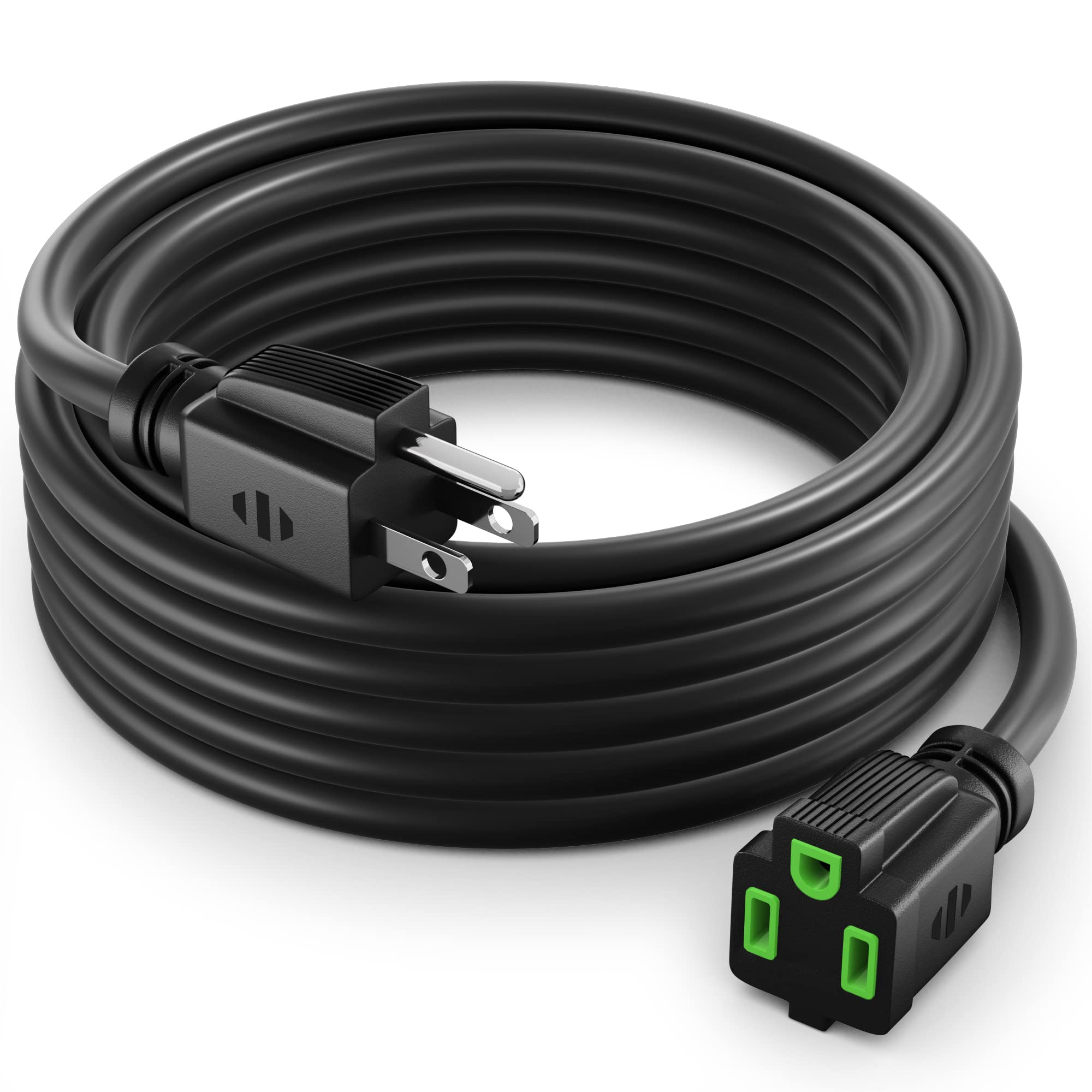 Maximm 10 Ft Black with Green Indicators Extension Cord, Heavy Duty 16 AWG, ETL Listed for Workshop & Outdoor Use