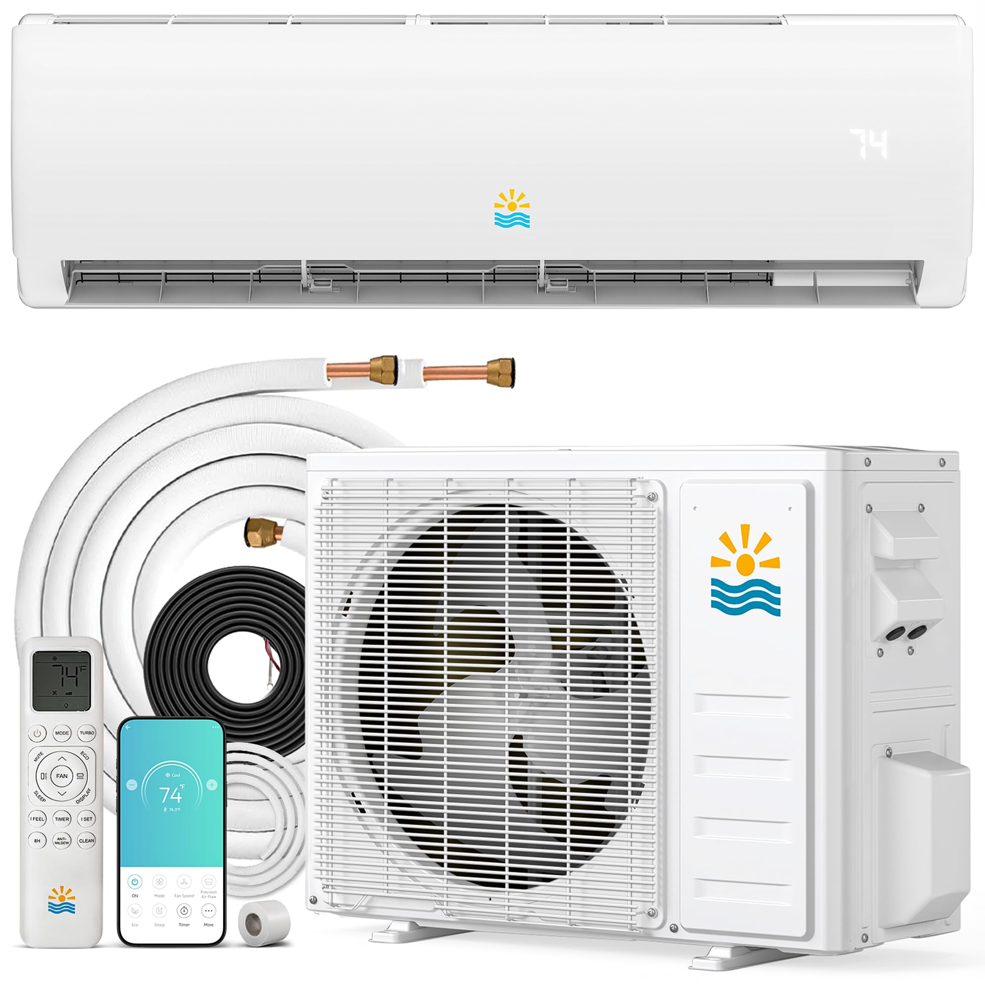 Rellytech Mini Split AC Heating System, 12000 BTU 20 SEER2 110V/115V Heat Pump Ductless Air Conditioner, Pre-charged Inverter Sp