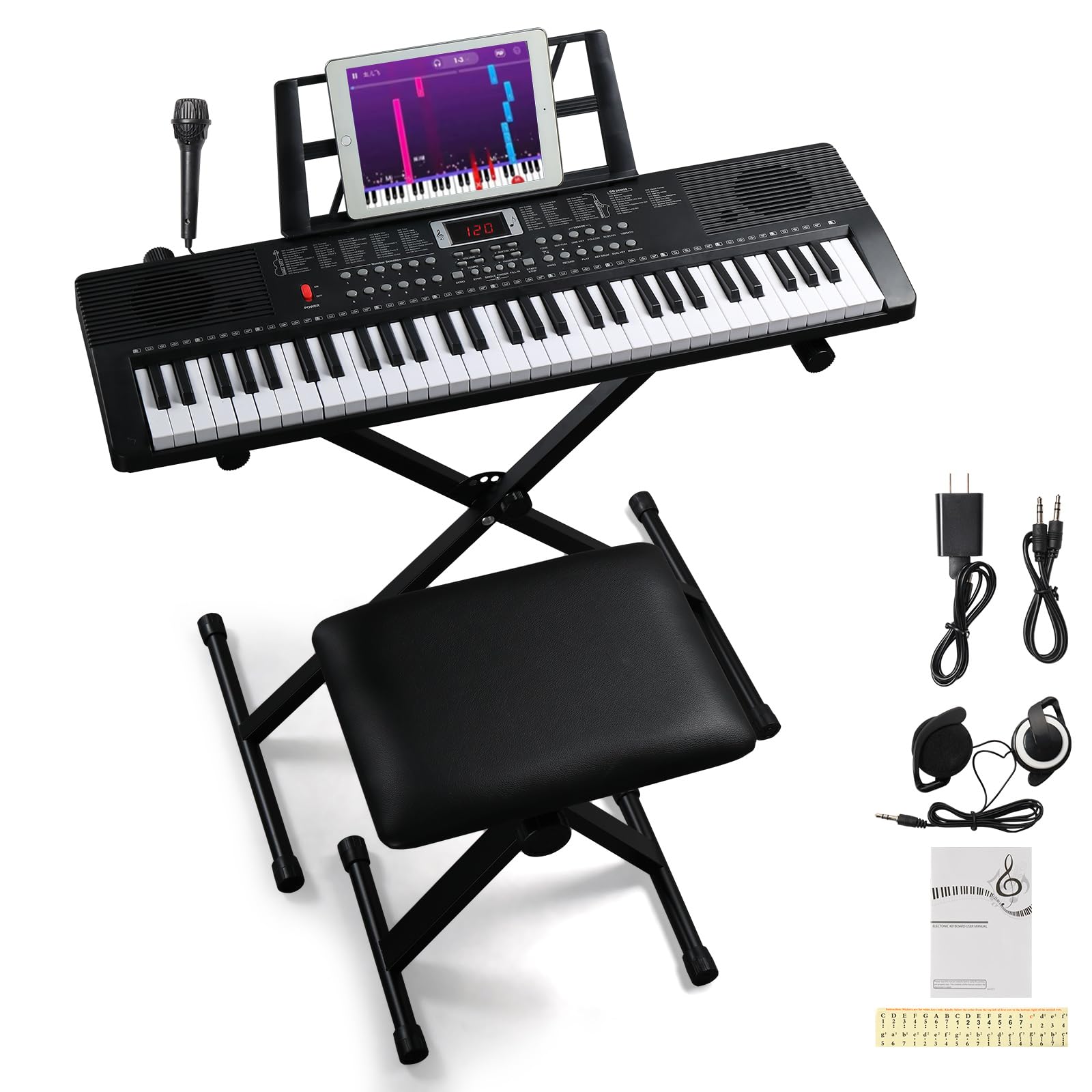 Ktaxon 61 Key Keyboard Piano Portable Electronic Keyboard Piano w/Stable X-Stand, Adjustable Stool, Removal Music Rest, Headphon