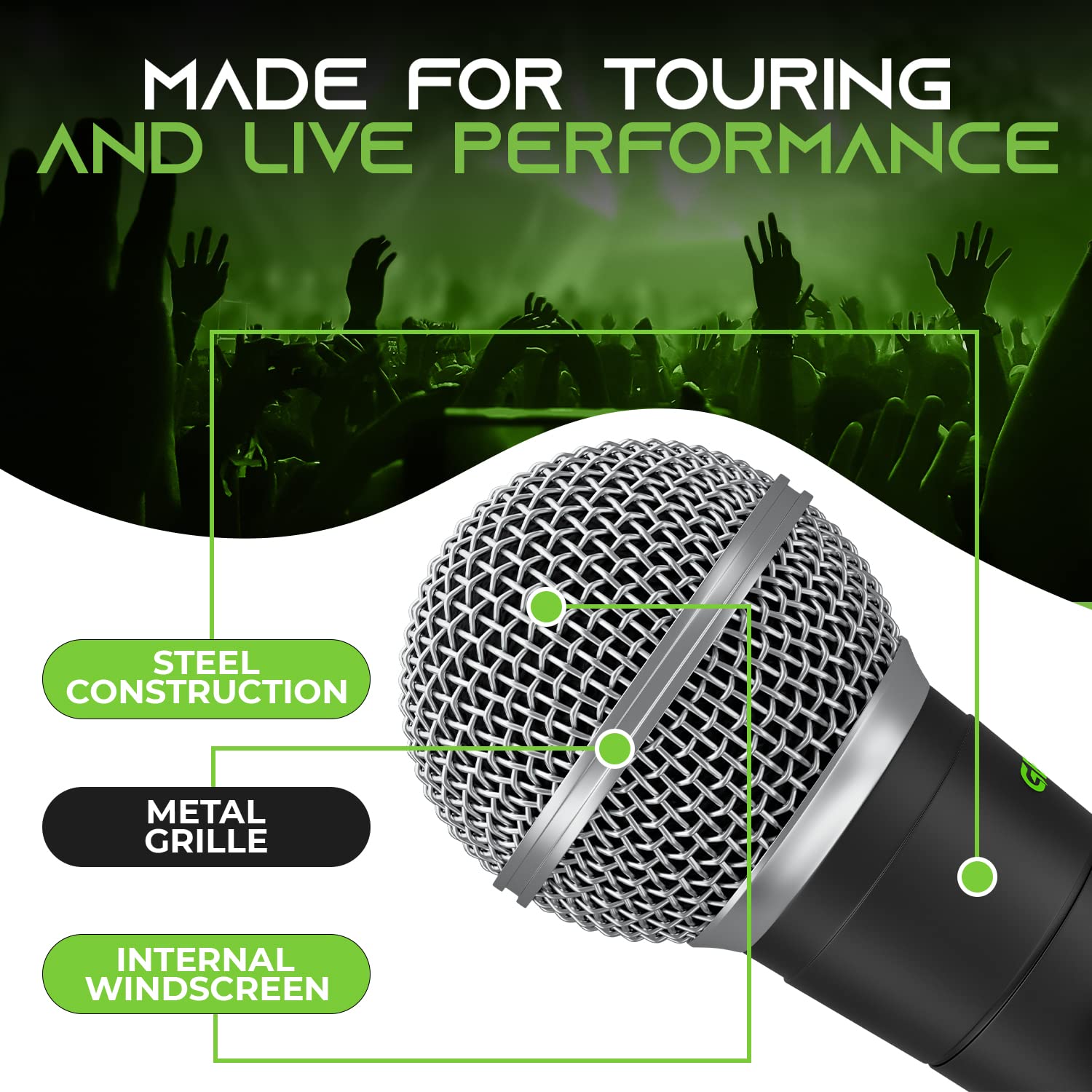 Gearit Dynamic Cardioid Vocal Stage Microphone With On/Off Switch And Mic Clip (Cables Sold Separately)   4 Pack